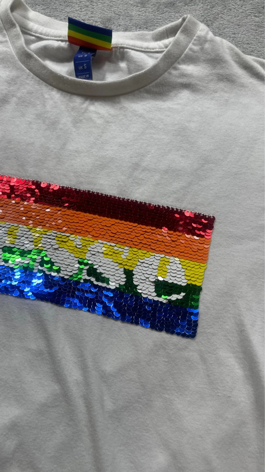 Ellesse T-Shirt White Reversible Sequin Logo Graphic Tee 00s Retro Sportswear Casual Size S – Ellesse – taille S / 36 / 8 4