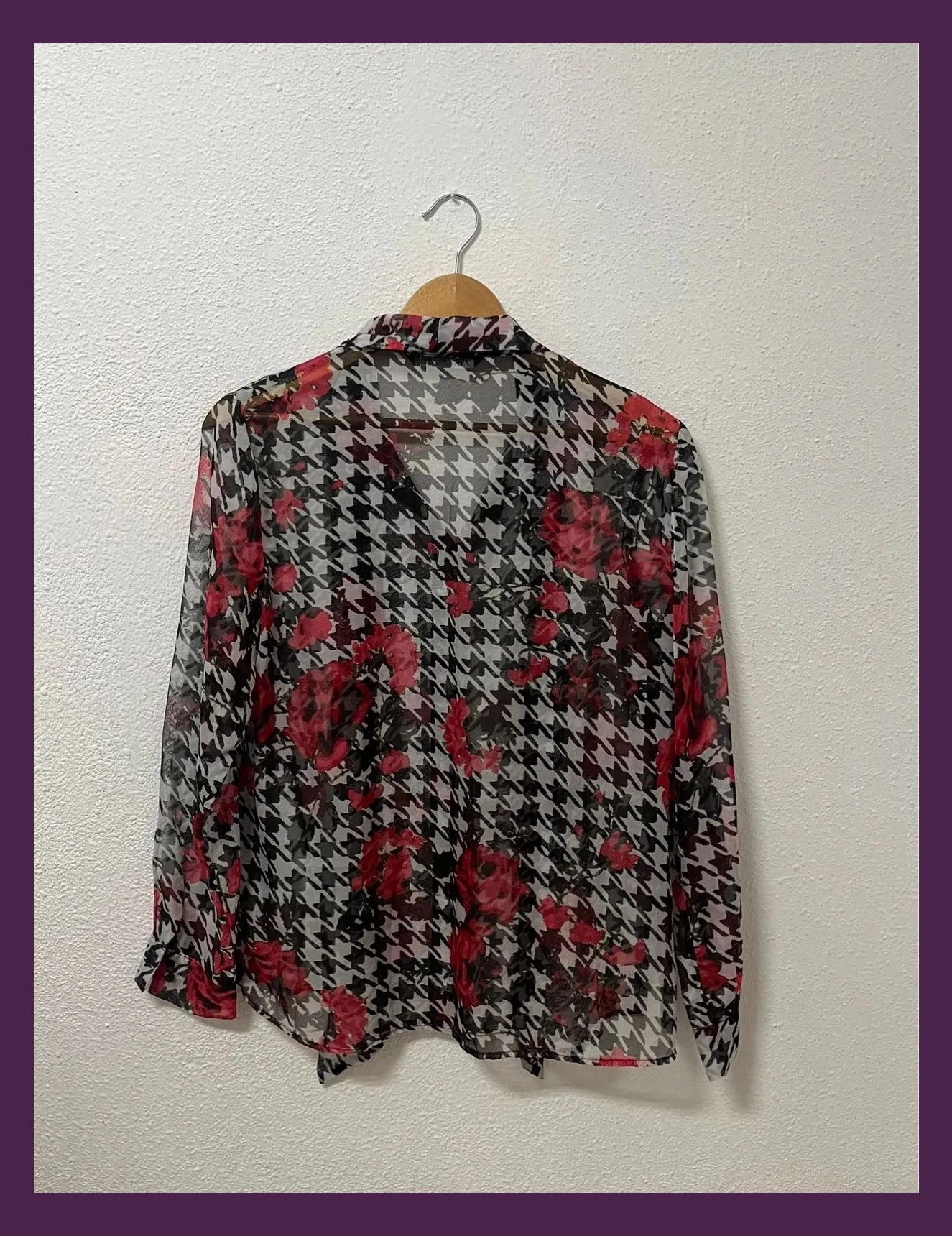 Zara Blouse Women Houndstooth Floral Red Fluid Neck Tie Size M Office Wear Elegant – Zara – taille M / 38 / 10 5