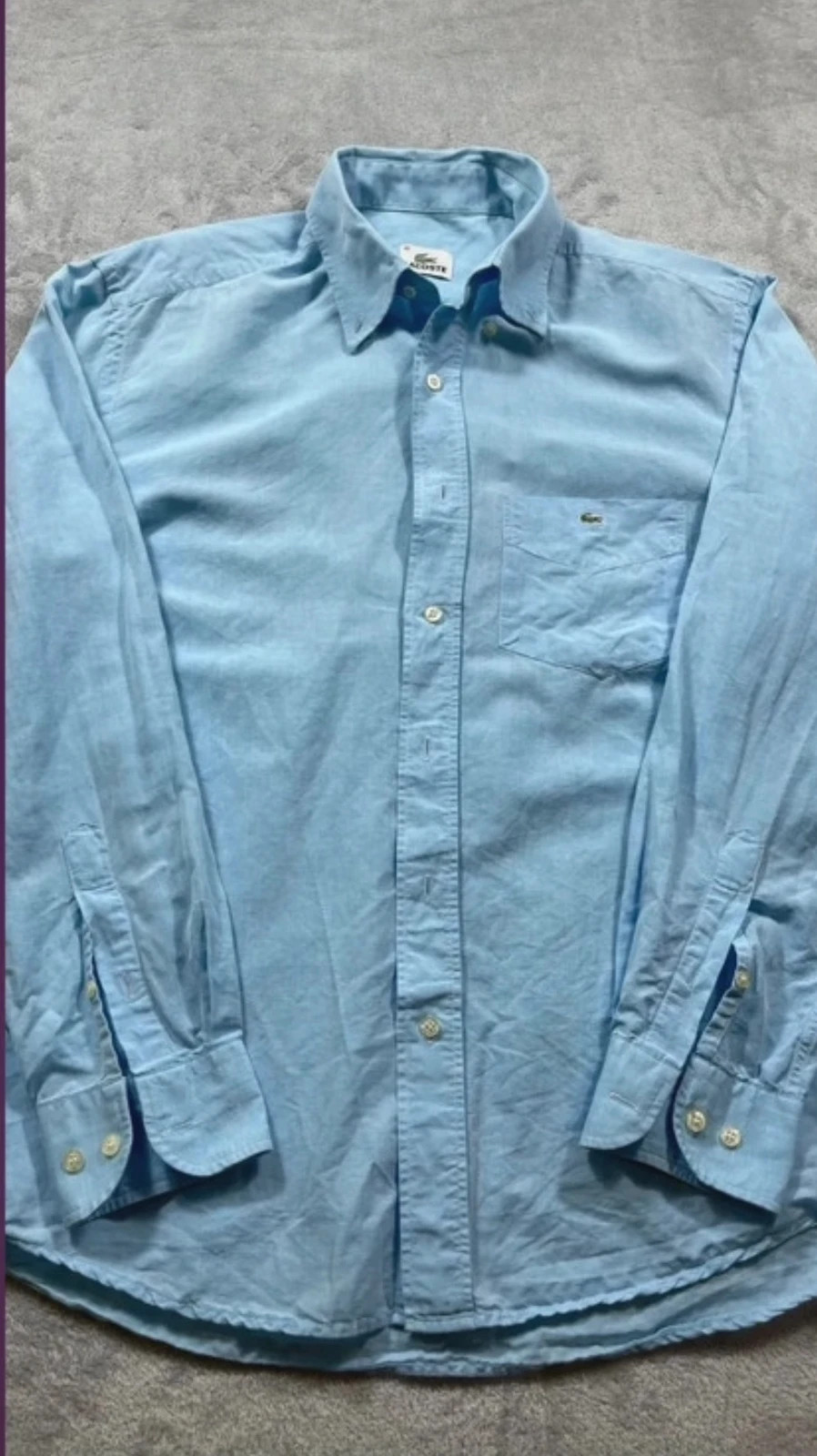 Lacoste Light Blue Linen Cotton Shirt Button Down Long Sleeve Size M Casual Elegant Basic – Lacoste – taille 38 cm 3