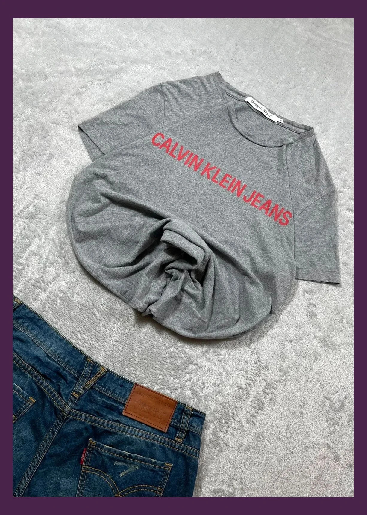 Calvin Klein Jeans T-Shirt Women Grey Size S Red Logo Casual Minimalist Streetwear Style