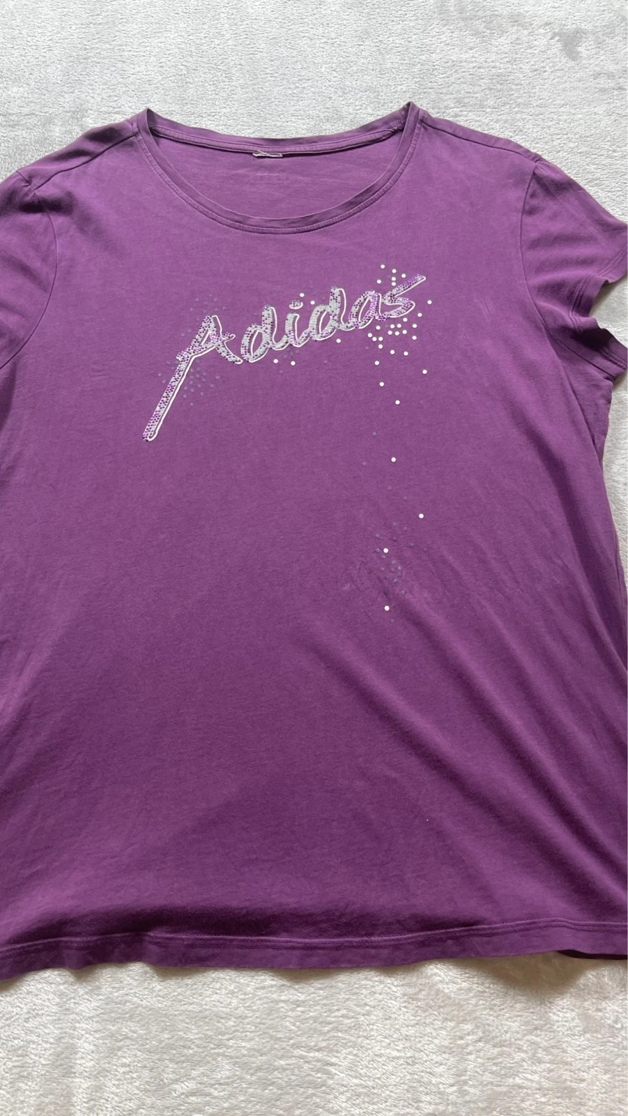 Adidas T-Shirt Purple Glitter Logo Sport Casual Y2K 00s Talla L – adidas – taille L / 40 / 12 3