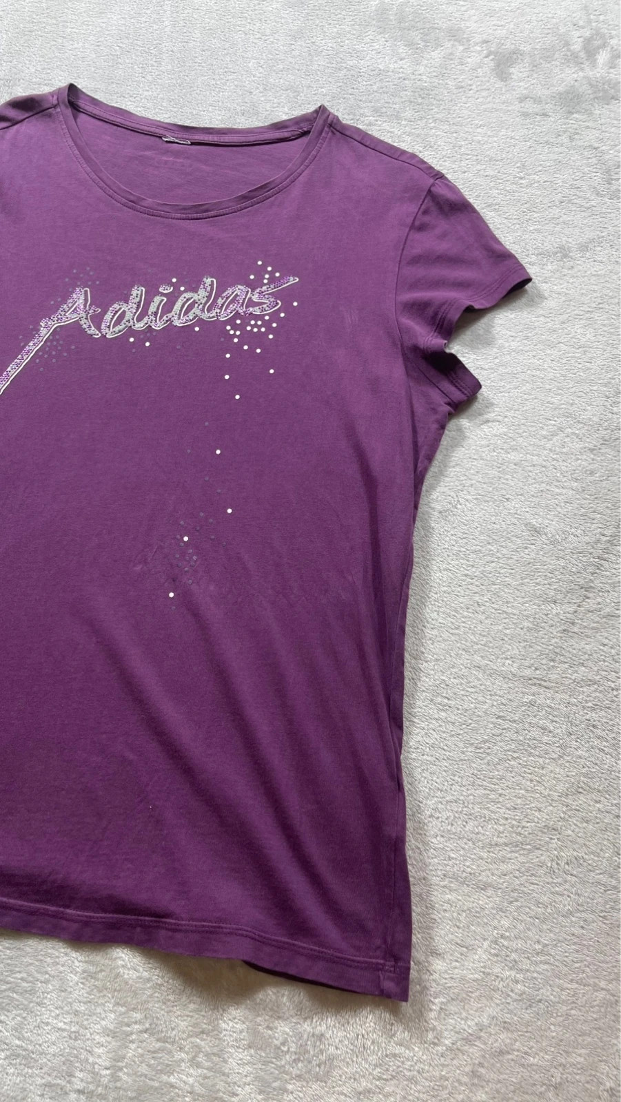 Adidas T-Shirt Purple Glitter Logo Sport Casual Y2K 00s Talla L – adidas – taille L / 40 / 12 4