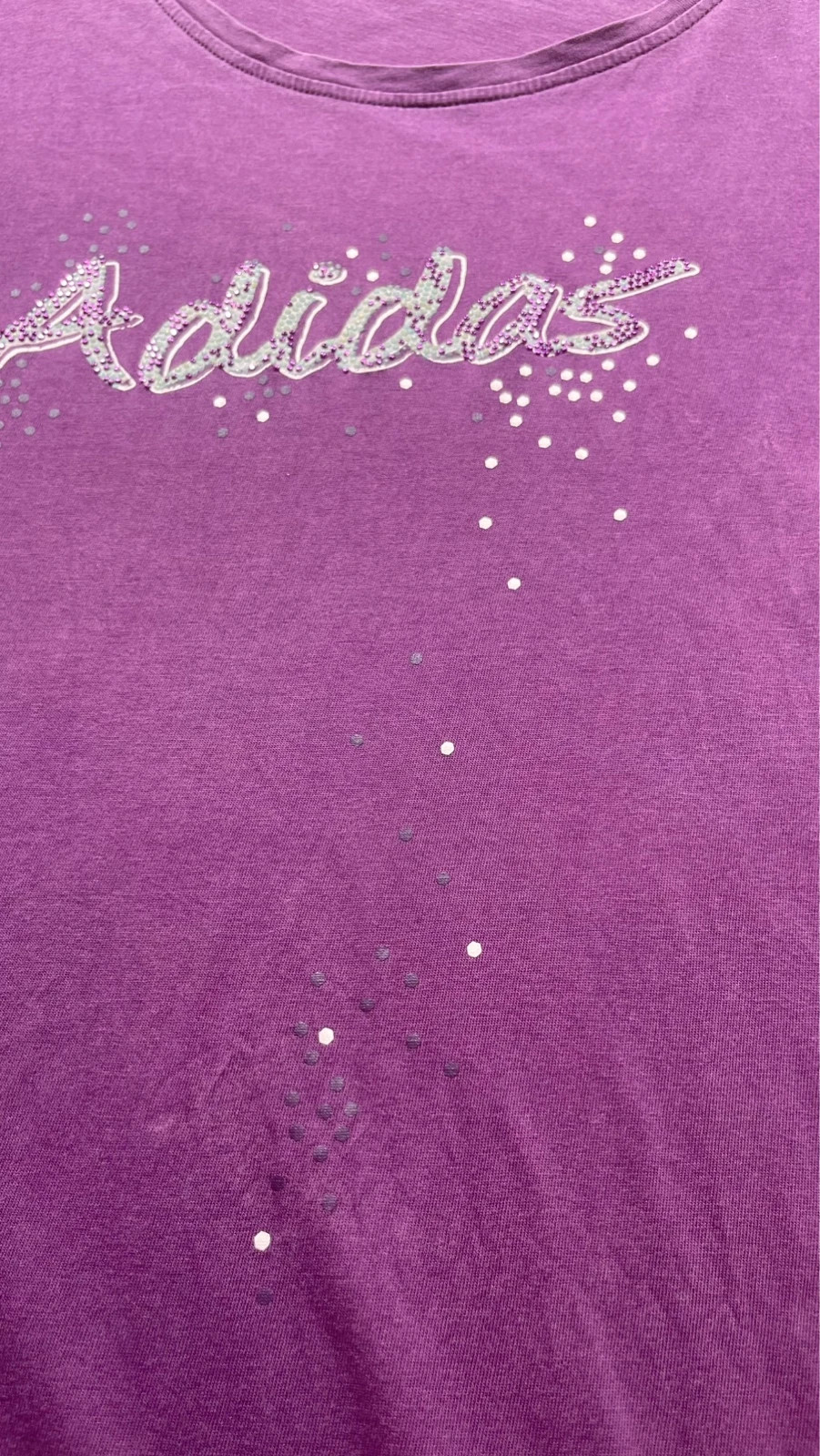 Adidas T-Shirt Purple Glitter Logo Sport Casual Y2K 00s Talla L – adidas – taille L / 40 / 12 5