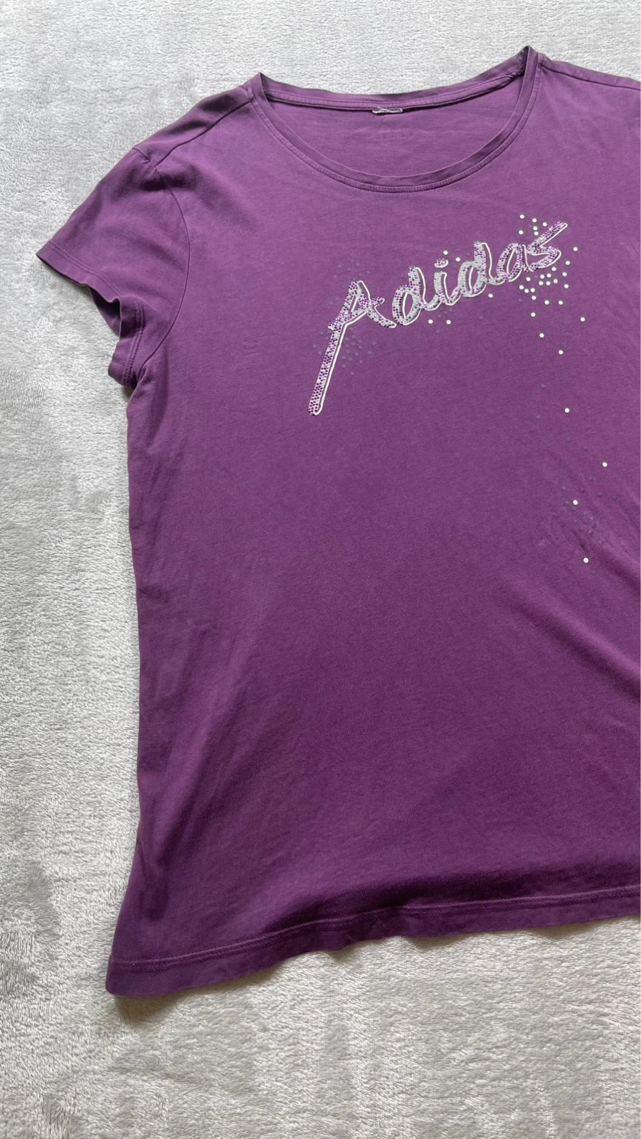 Adidas T-Shirt Purple Glitter Logo Sport Casual Y2K 00s Talla L – adidas – taille L / 40 / 12 2