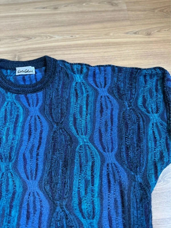 Vintage Carlo Colucci 3D-Strick Pullover | Gr. 52 (L) | Blau-Nuancen 🔹 – Carlo Colucci – taille L 2