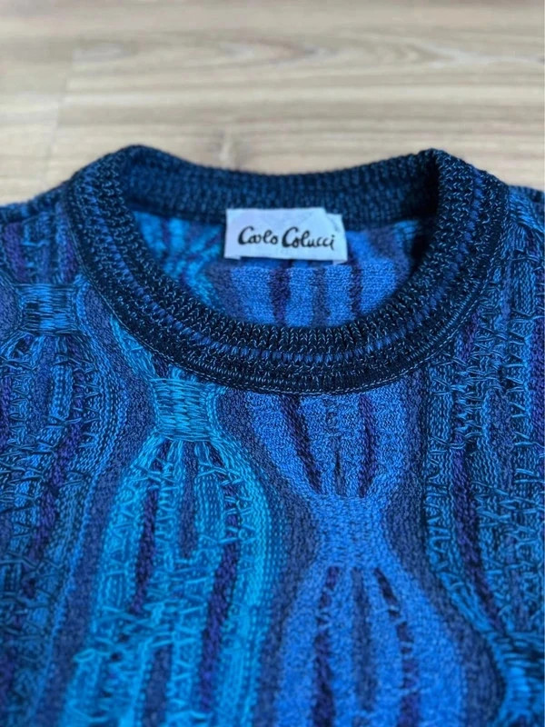 Vintage Carlo Colucci 3D-Strick Pullover | Gr. 52 (L) | Blau-Nuancen 🔹 – Carlo Colucci – taille L 4