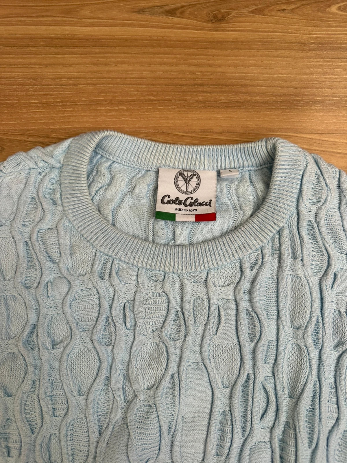 Carlo Colucci Strickpullover Hellblau/Babyblau Gr. S 3D-Struktur – Carlo Colucci – taille S 2