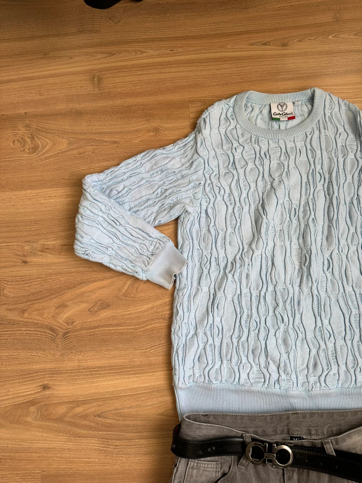 Carlo Colucci Strickpullover Hellblau/Babyblau Gr. S 3D-Struktur – Carlo Colucci – taille S 5