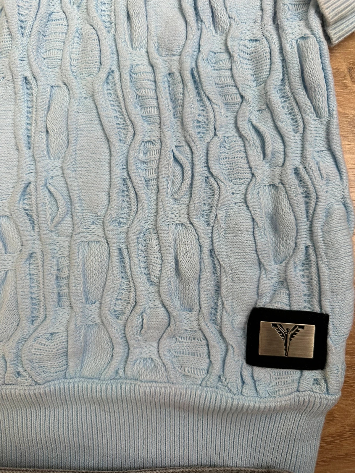 Carlo Colucci Strickpullover Hellblau/Babyblau Gr. S 3D-Struktur – Carlo Colucci – taille S 3