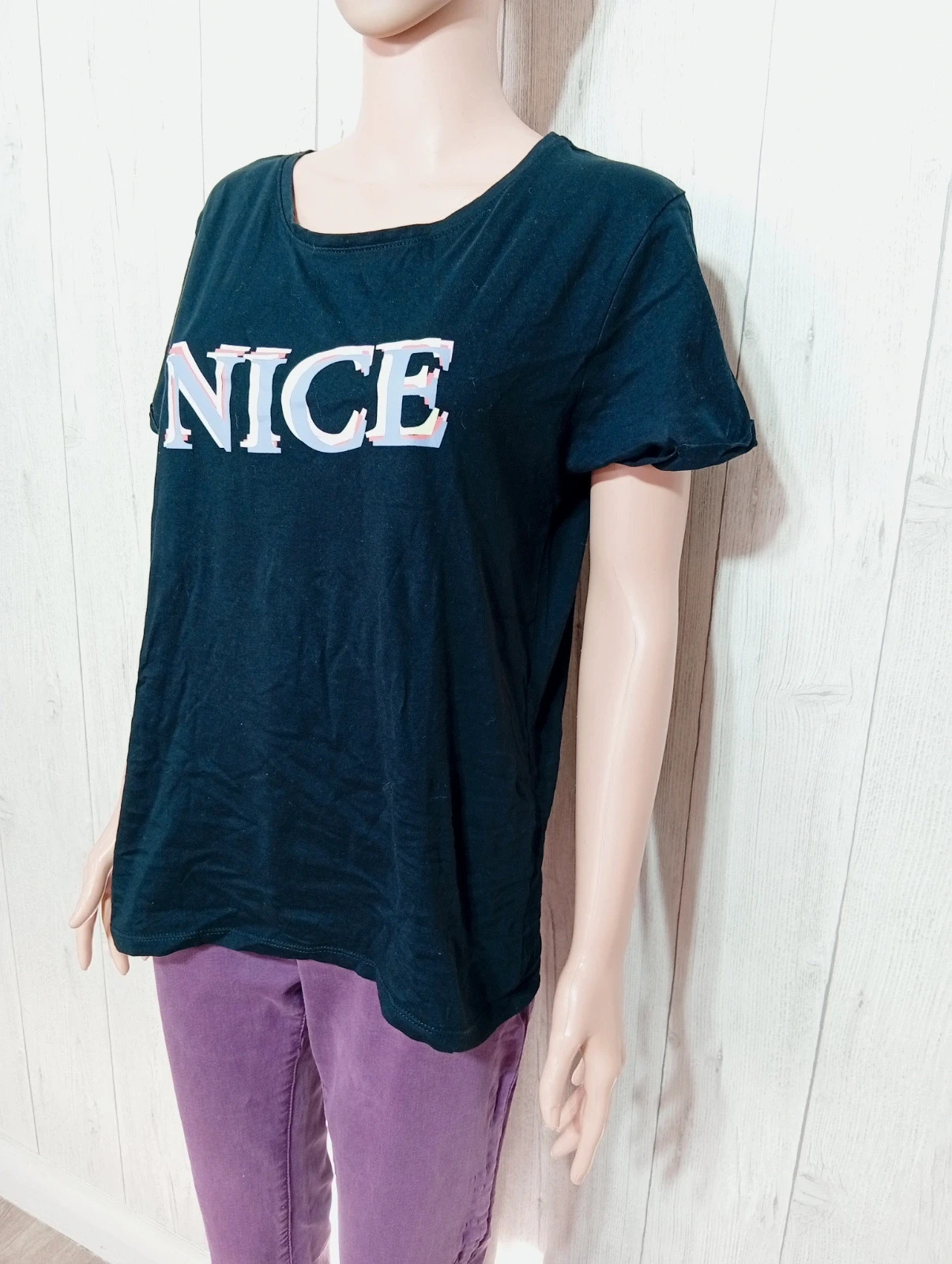 T-shirt imprimé manches courtes femme - taille L/40 - la halle - couleur noir – La Halle – taille L / 40 / 12 5