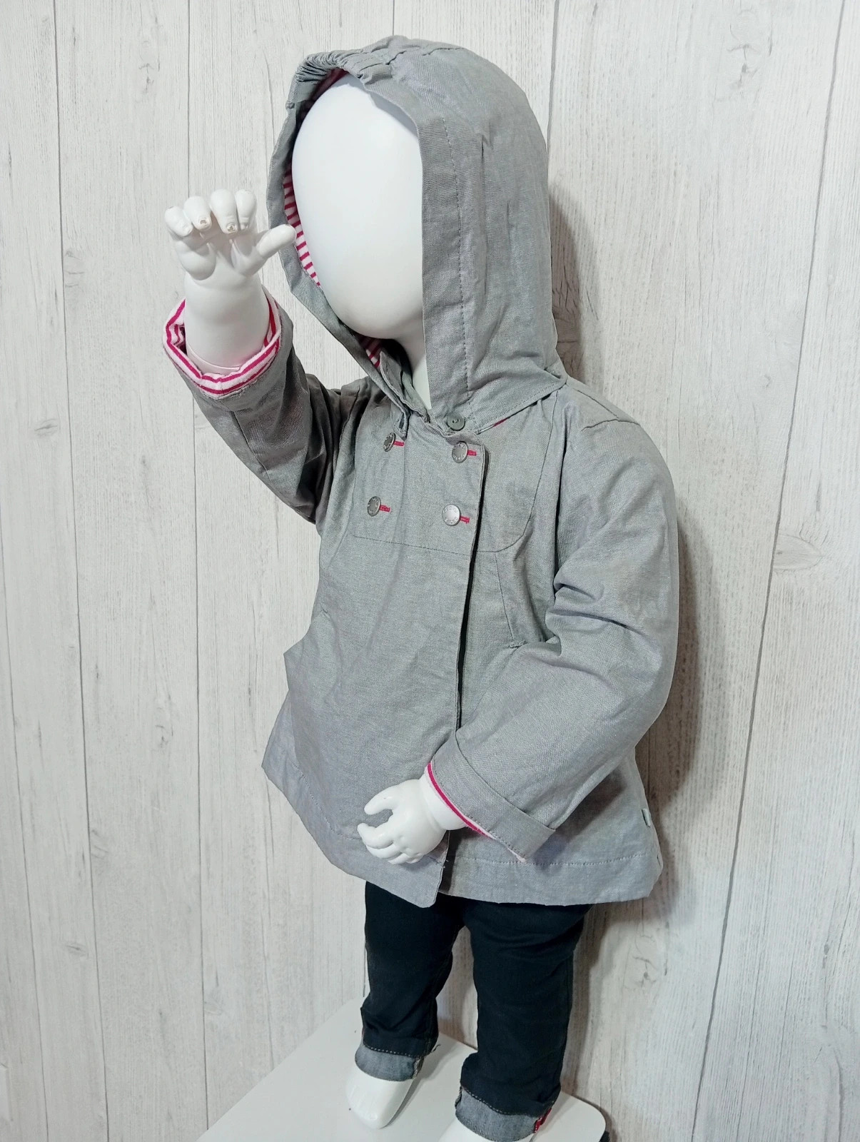 Manteau imperméable a capuche fille - taille 12 mois (74 cm) - obaibi - couleur gris – Obaïbi – taille 9-12 mois / 74 cm 3