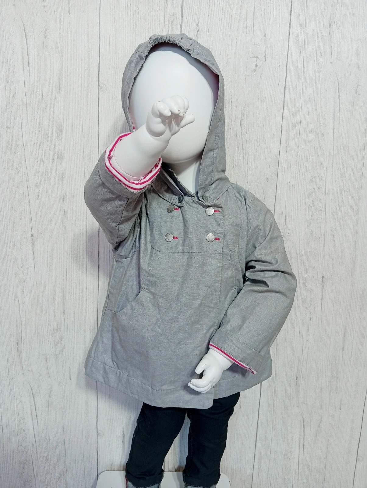 Manteau imperméable a capuche fille - taille 12 mois (74 cm) - obaibi - couleur gris