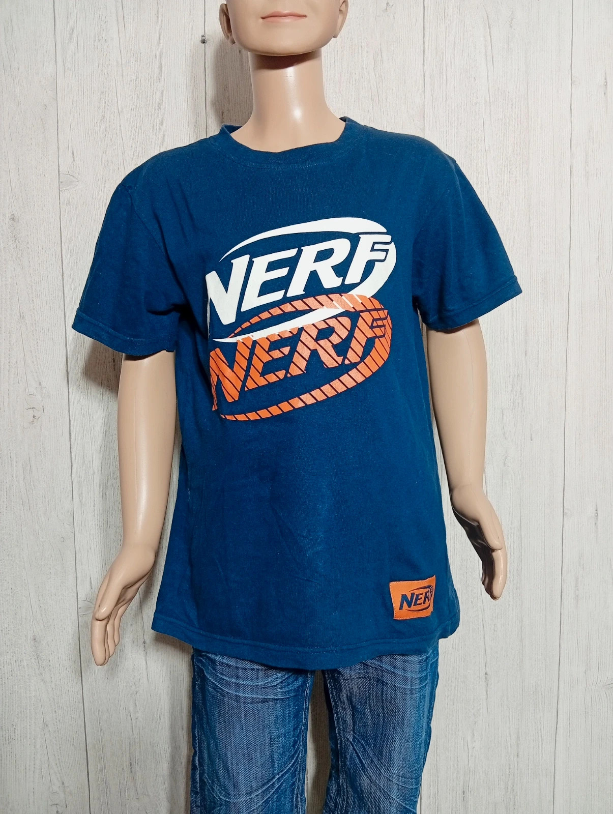 T shirt imprimé manches courtes garcon-taille 11/12 ans(146/152 cm)-Nerf-cpuleur marine blanc orange