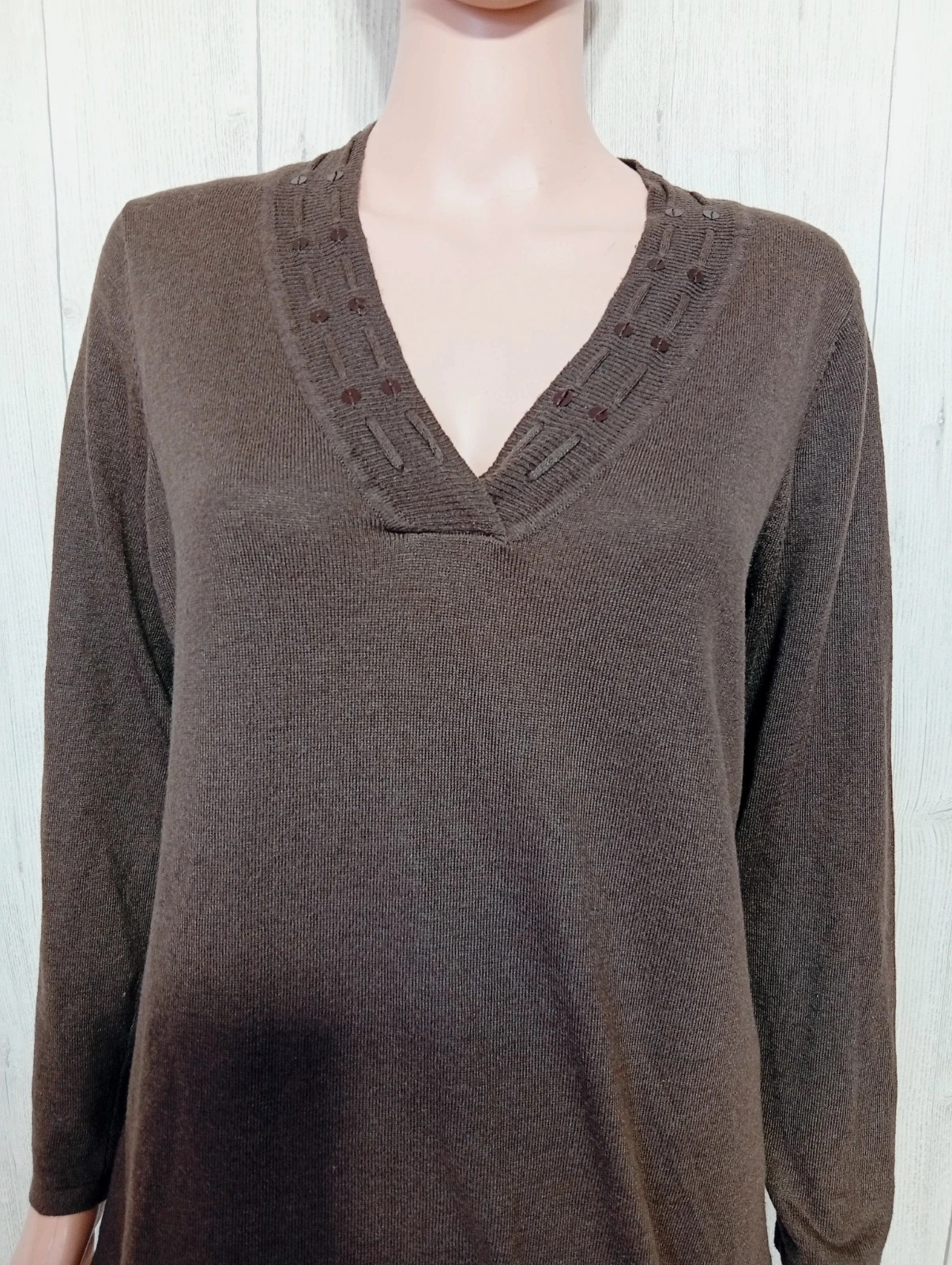 Sweat à col V manches longues femme-Taille L/40-Canda-couleur marron – Canda – taille L / 40 / 12 2