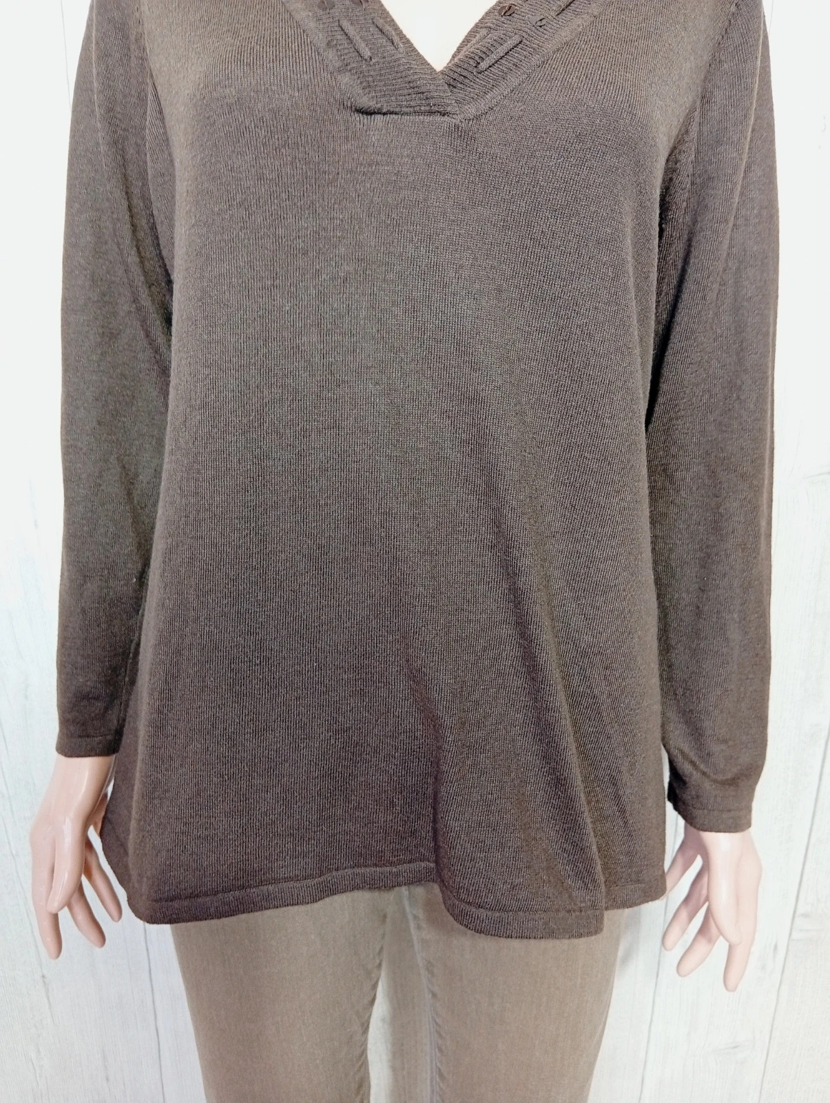 Sweat à col V manches longues femme-Taille L/40-Canda-couleur marron – Canda – taille L / 40 / 12 3