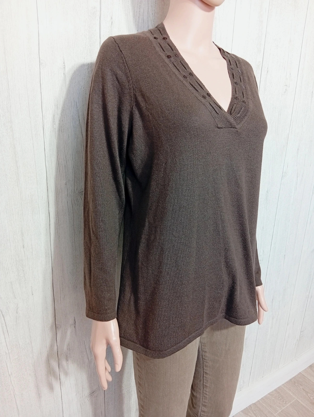 Sweat à col V manches longues femme-Taille L/40-Canda-couleur marron – Canda – taille L / 40 / 12 4