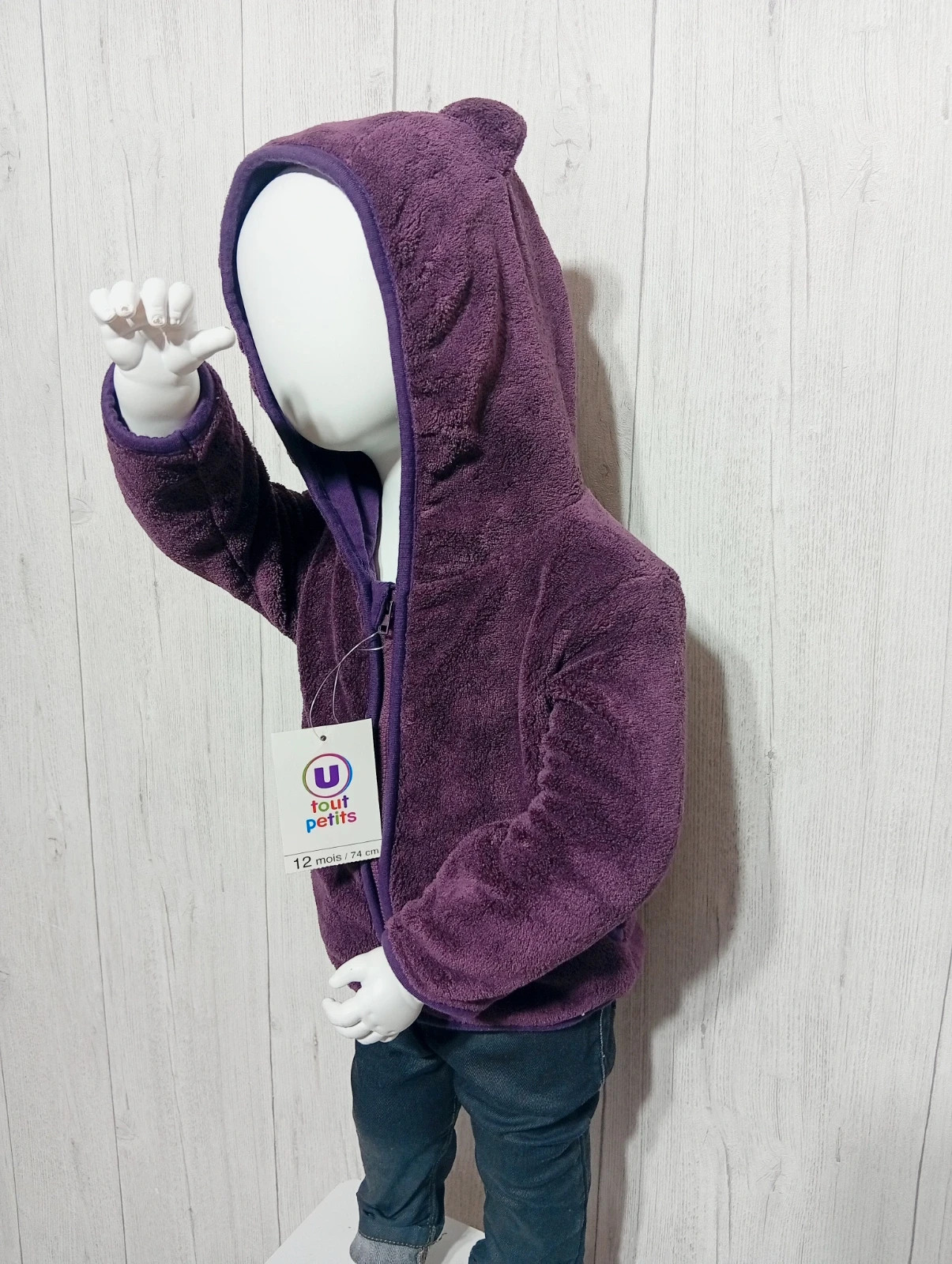 Gilet polaire a capuche fille- taille 12 mois (74 cm) - U petits - couleur violet - neuf – U tout petits – taille 9-12 mois / 74 cm 3