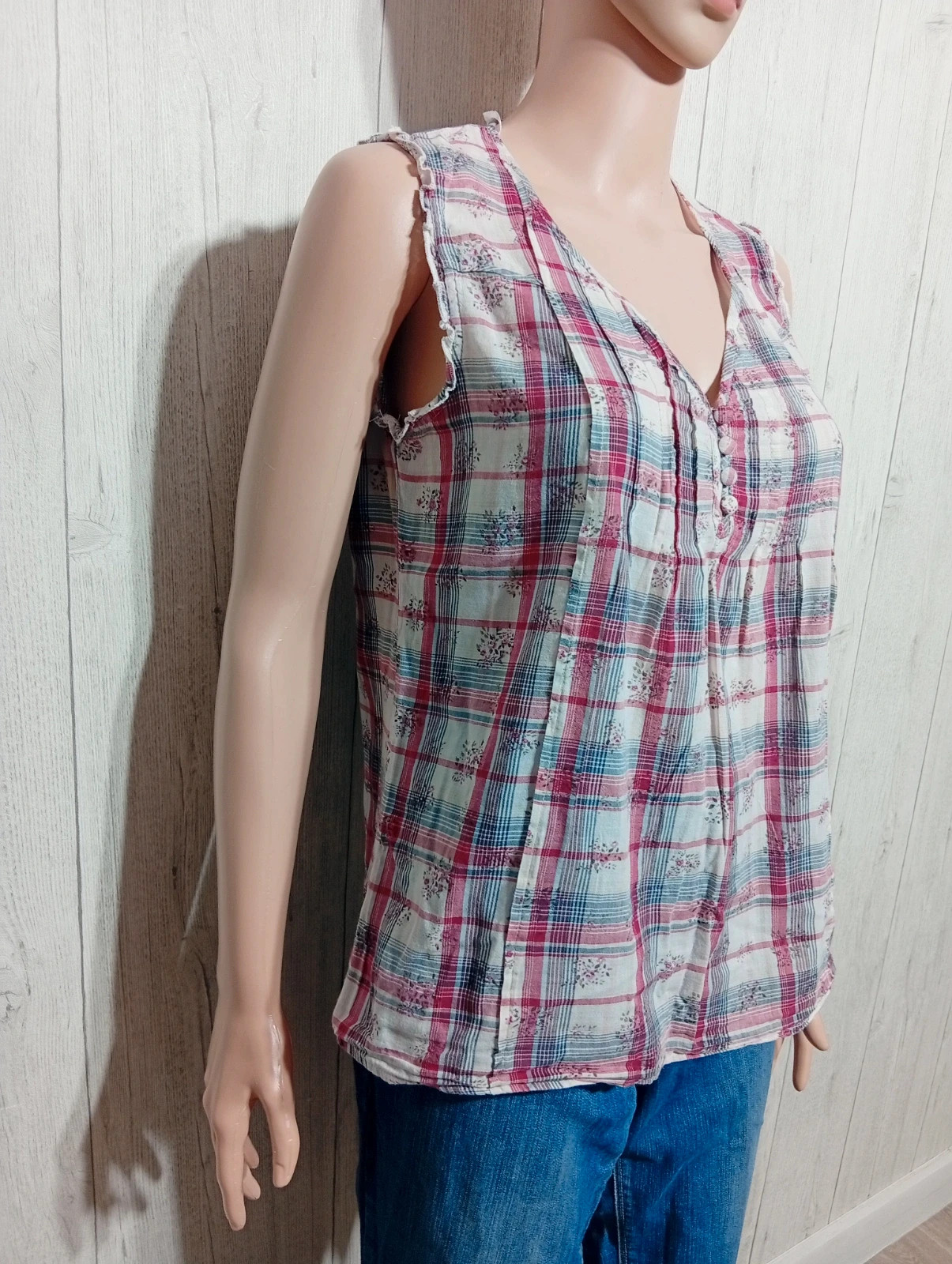 Chemisier imprimé sans manche femme-taille M/38-kwoman-couleur blanc bordeaux gris – K Woman – taille M / 38 / 10 4