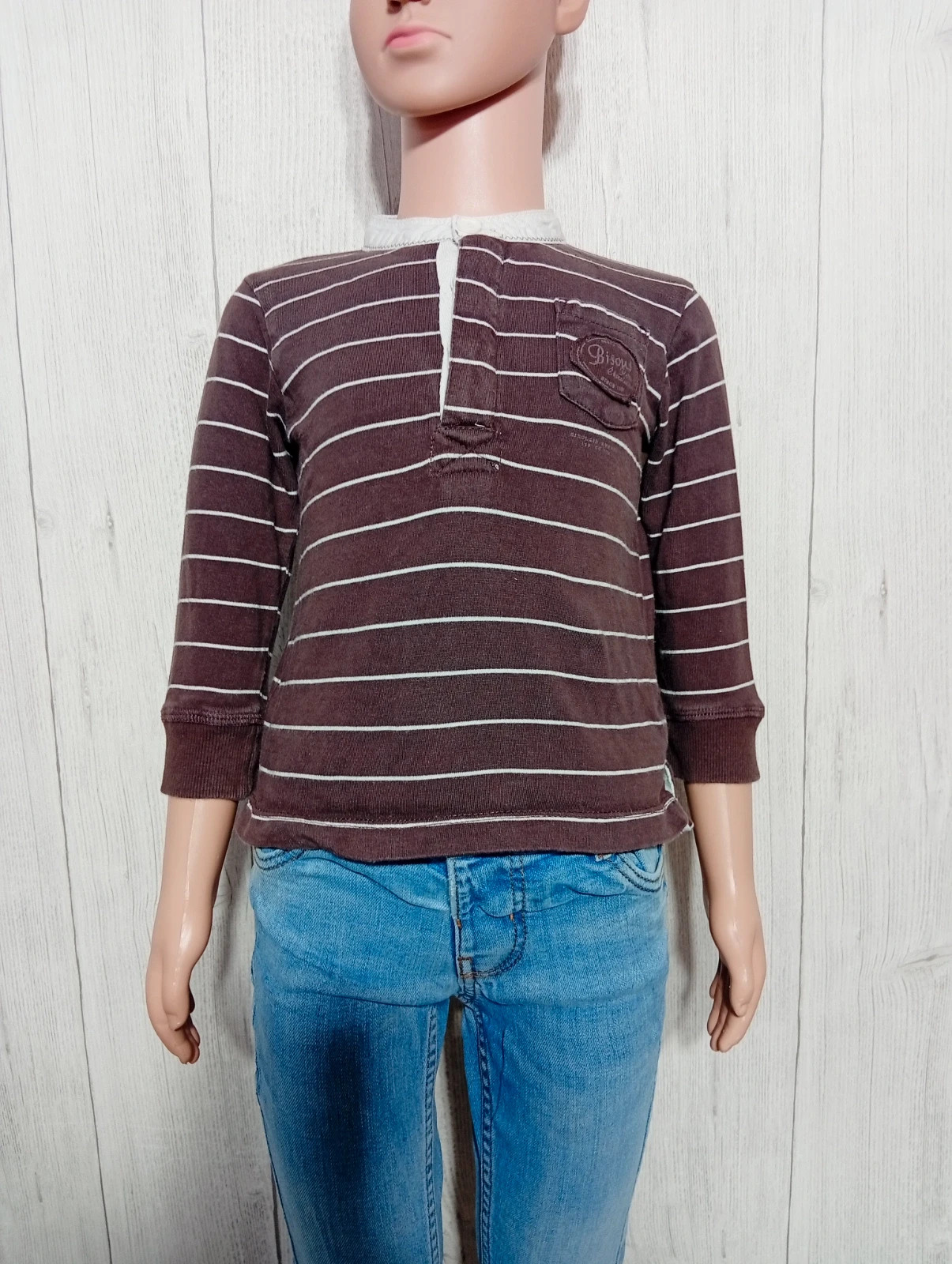 T-shirt a rayure manches longues garçon-taille taille 2 ans -carrefour-couleur marron et blanc