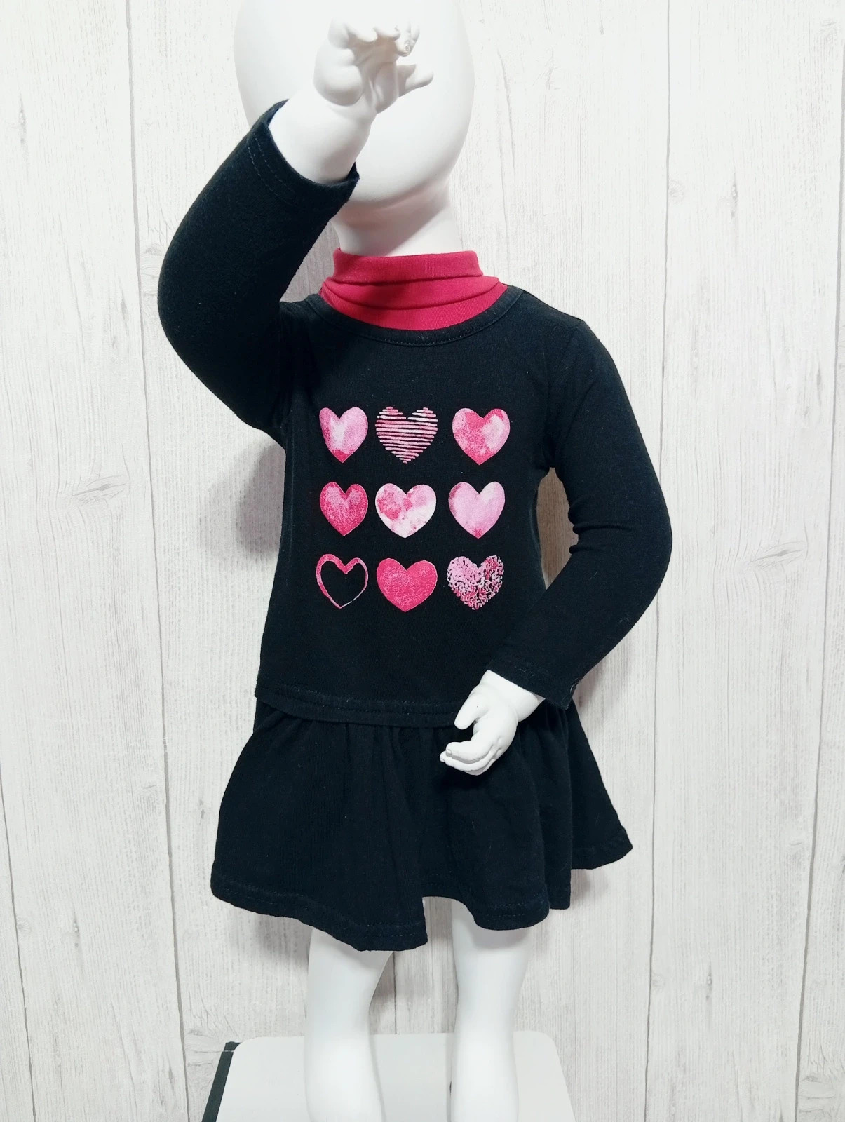 Robe courte a motif coeur fille - taille 12 mois - couleur noir rouge – taille 12-18 mois / 80 cm