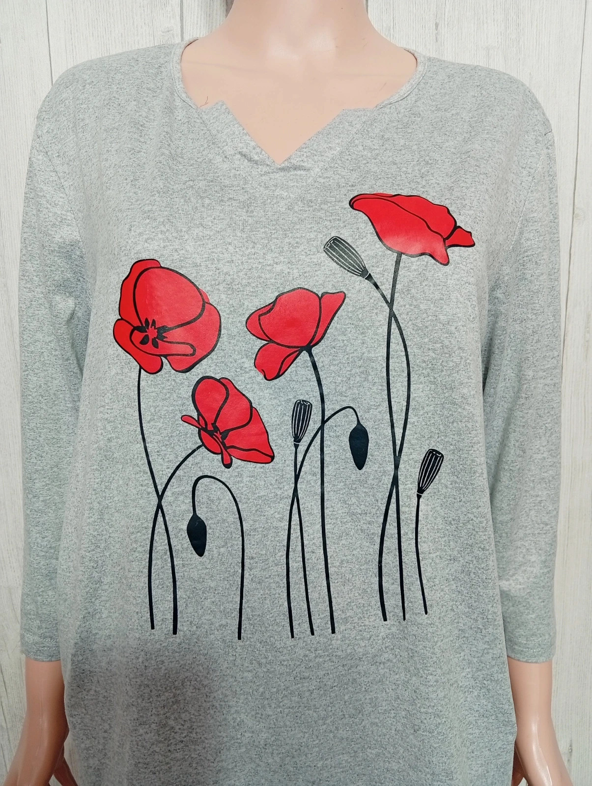 T-shirt imprimé manches longues femme-taille L/40- couleur gris rouge noir – taille L / 40 / 12 2