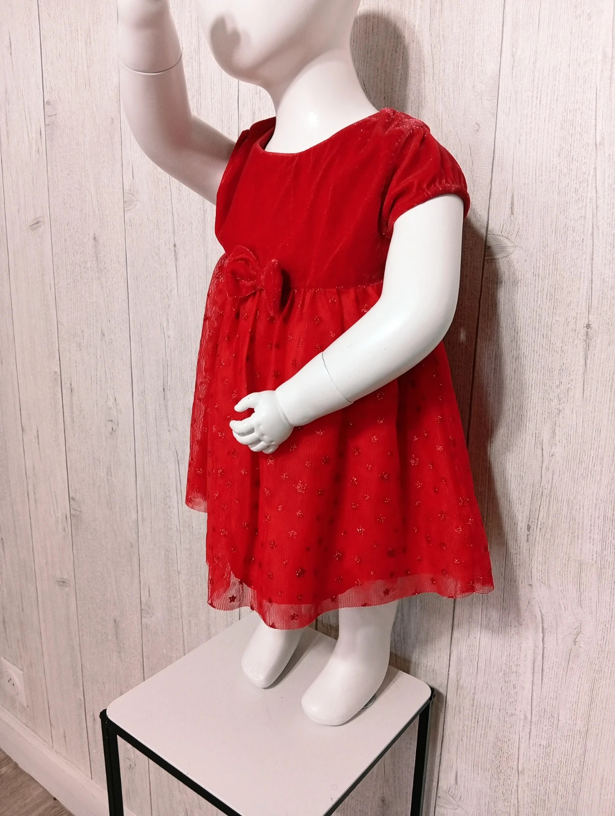 Robe de fête fille ornée d'un noeud décoratif - taille 12 mois- couleur rouge – Pat et Ripaton – taille 12-18 mois / 80 cm 3
