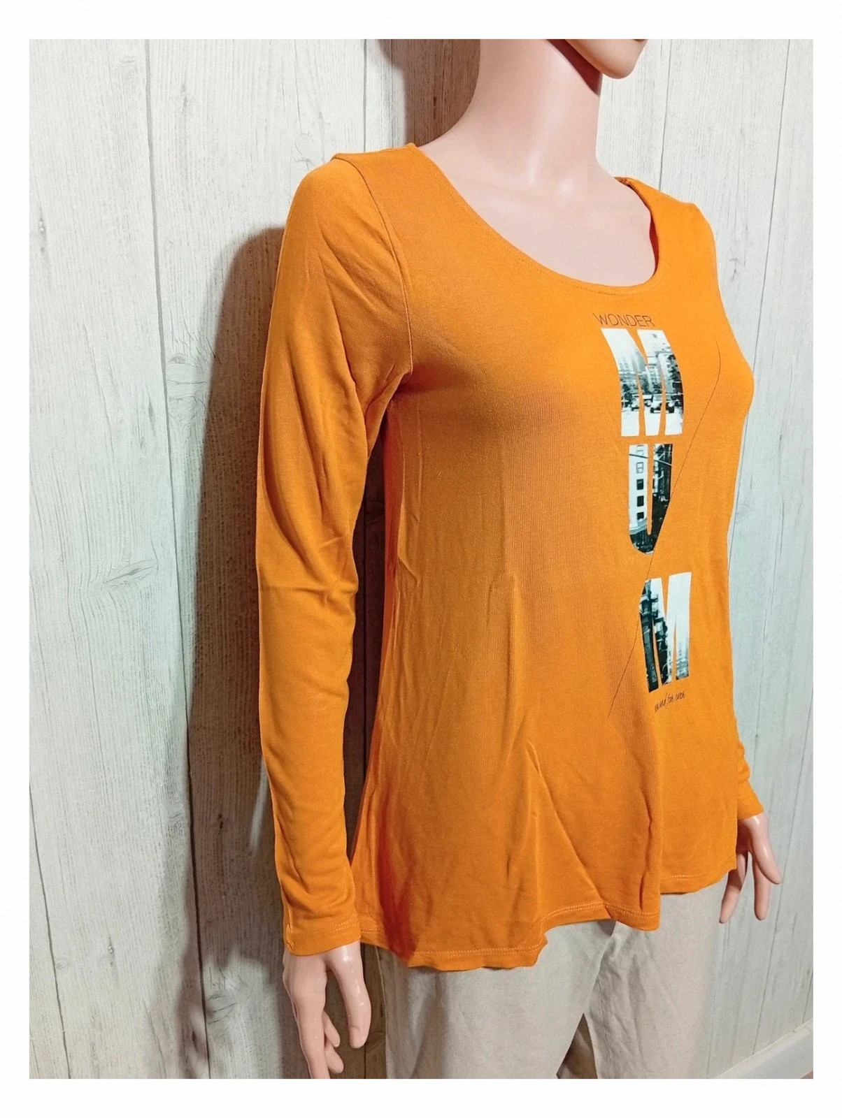 T-shirt manches longues imprimé graphique femme - taille S/36 - maternity premaman- couleur orange – Premaman – taille S / 36 / 8 4