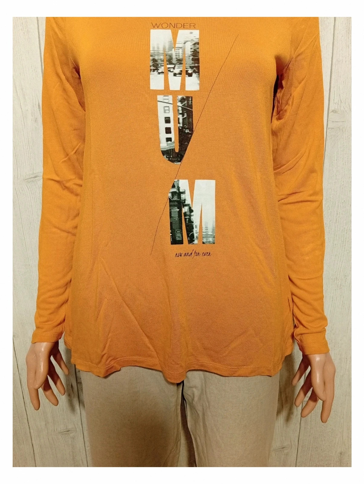 T-shirt manches longues imprimé graphique femme - taille S/36 - maternity premaman- couleur orange – Premaman – taille S / 36 / 8 3