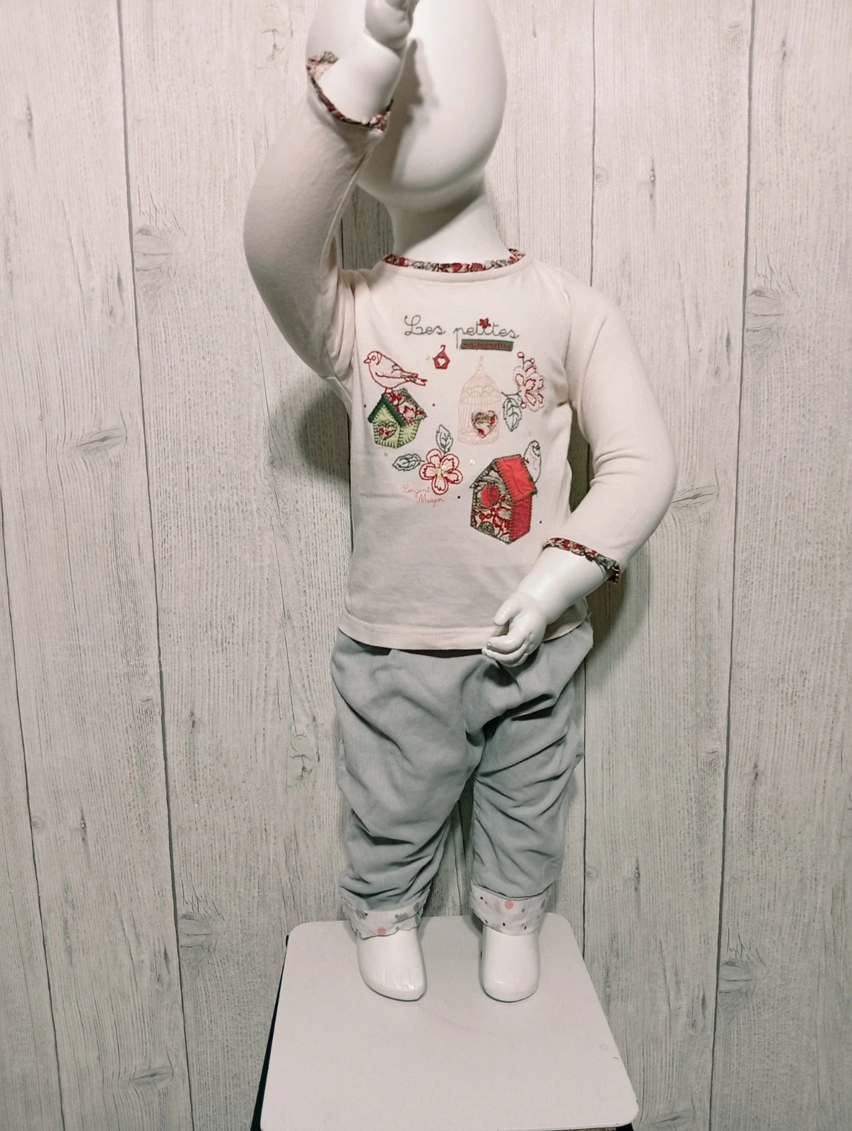 Ensemble 2 pieces fille - taille 12 mois (74 cm) - sergent major - couleur gris blanc multicolore – Sergent Major – taille 9-12 mois / 74 cm