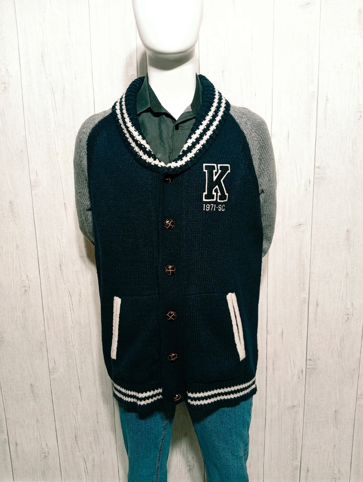 Cardigan imprimé manches longues homme - Taille L/40 - kaporal - couleur marine et gris