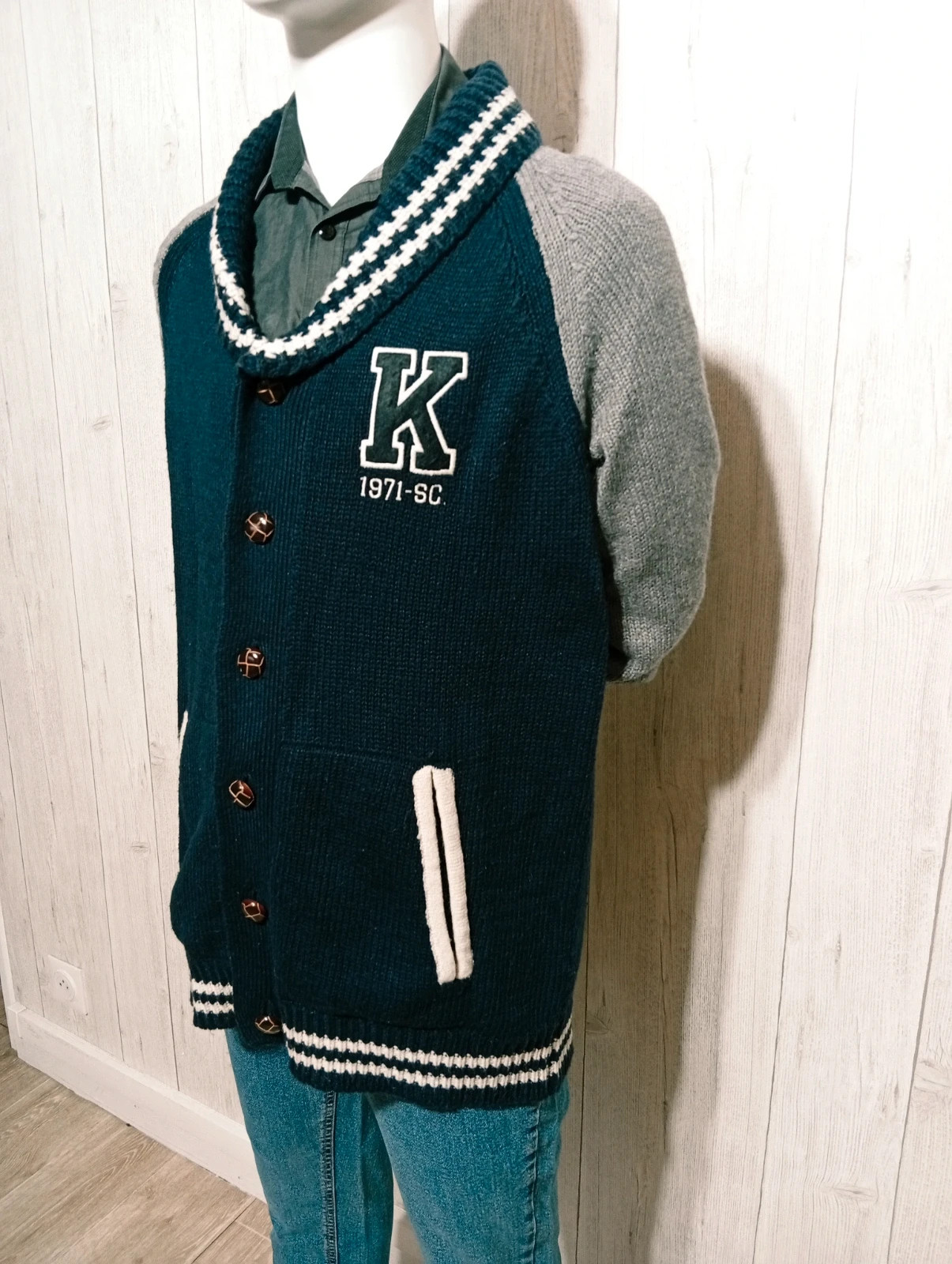 Cardigan imprimé manches longues homme - Taille L/40 - kaporal - couleur marine et gris – Kaporal – taille L 5