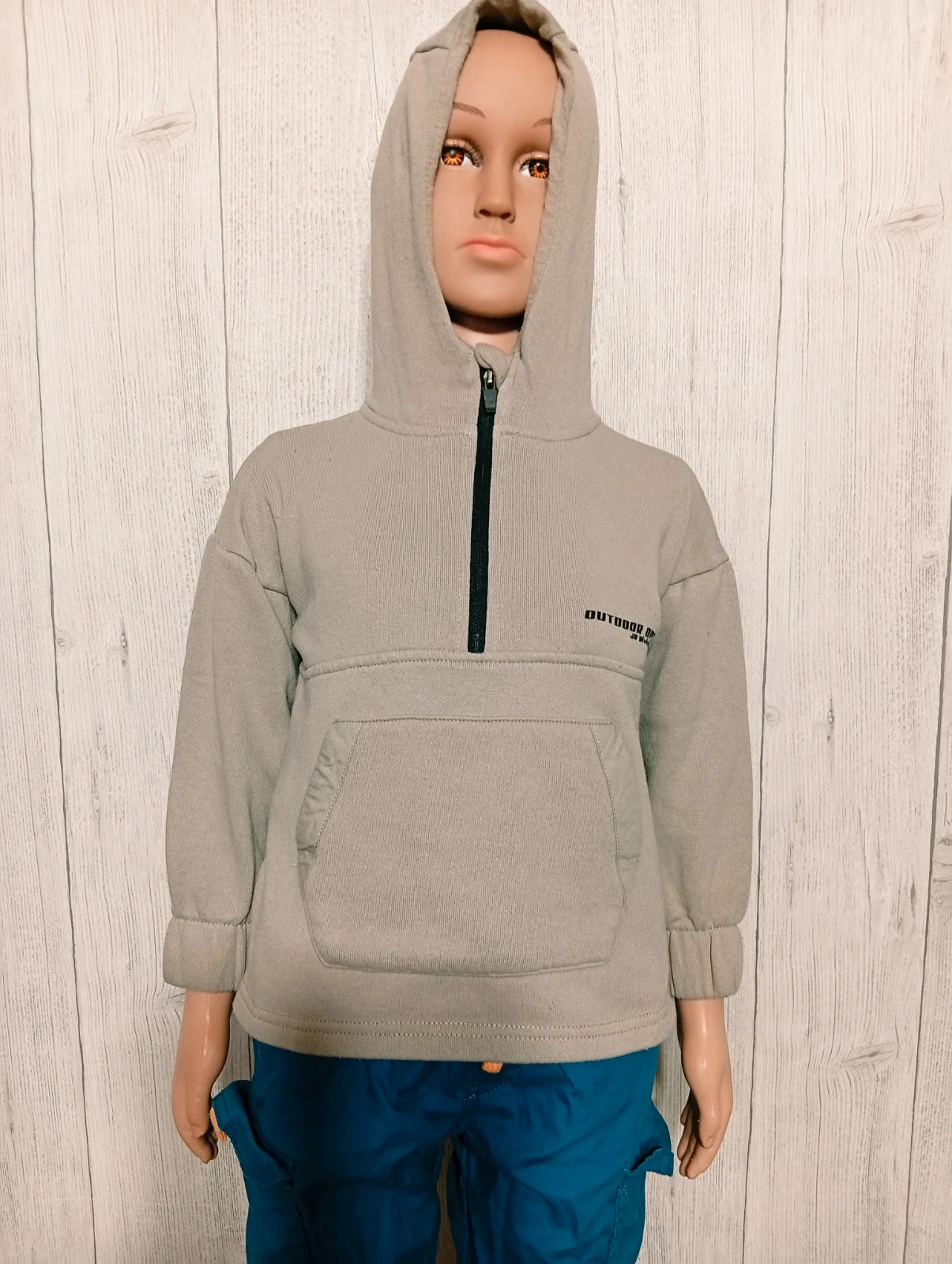 Pull a capuche manches longues garcon- taille 3 ans - outdoor - couleur gris beige