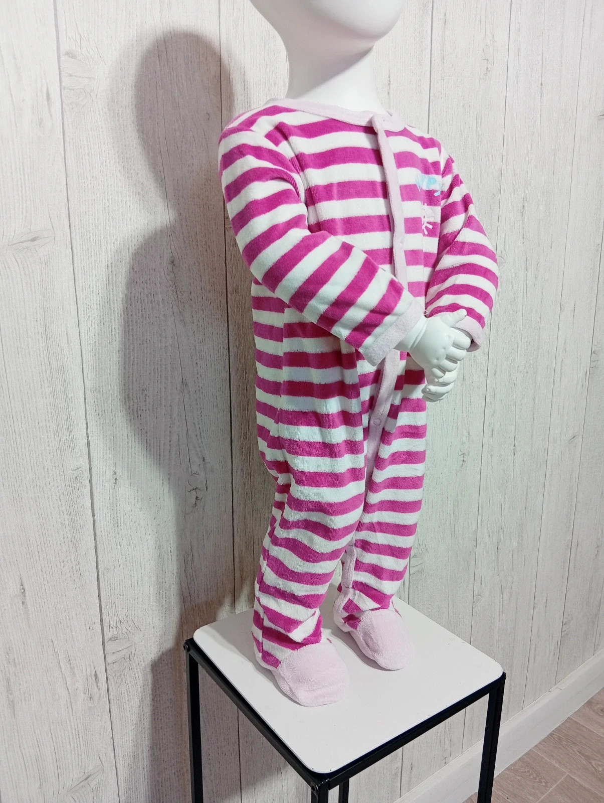 Pyjama polaire 1 piece imprimé a rayure - taille 12mois - influx - couleur fushia blanc – Influx – taille 12-18 mois / 80 cm 2