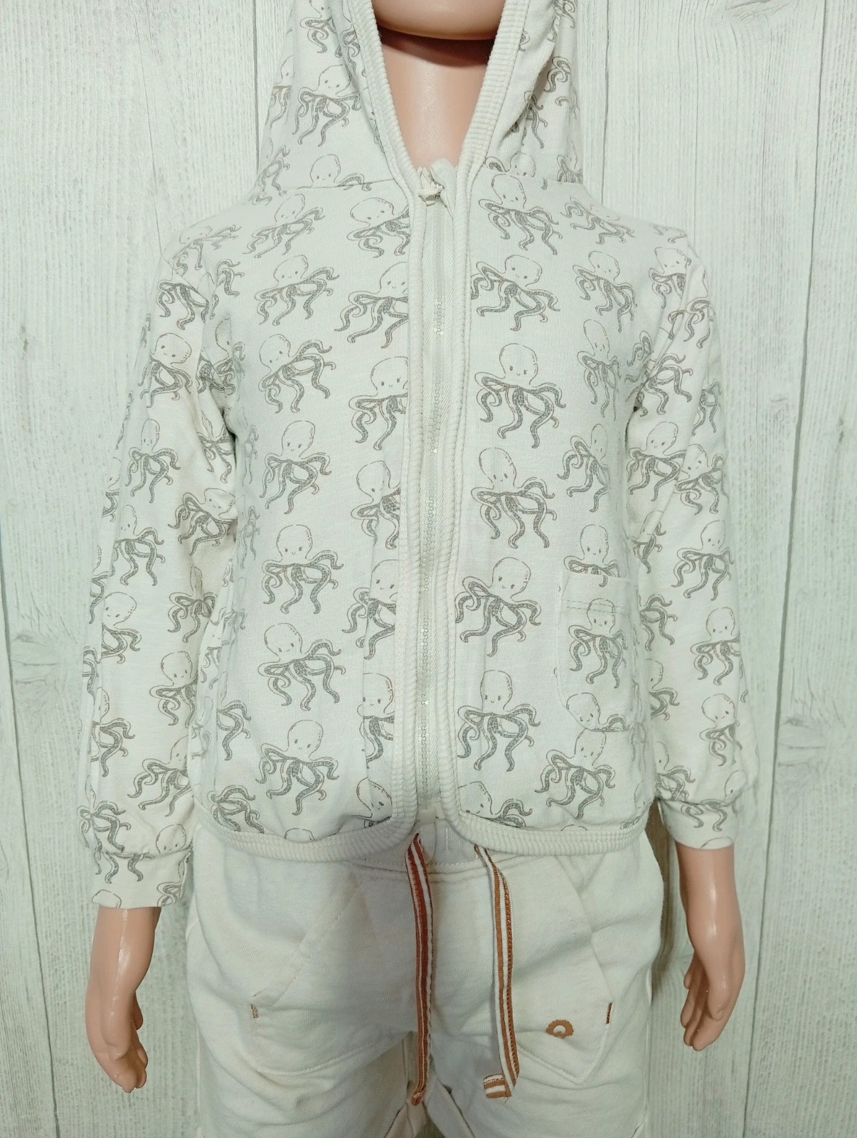 Gilet zippée a capuche imprimé a motif pieuvre - taille 3 ans - dirkje- couleur creme gris – Dirkje – taille 3 ans / 98 cm 3