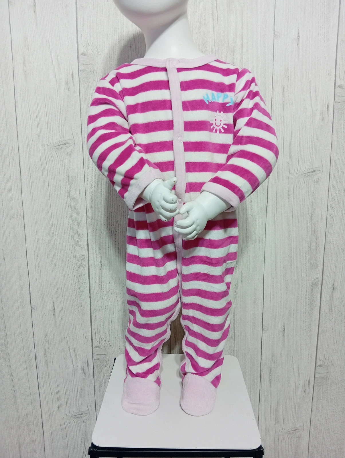 Pyjama polaire 1 piece imprimé a rayure - taille 12mois - influx - couleur fushia blanc