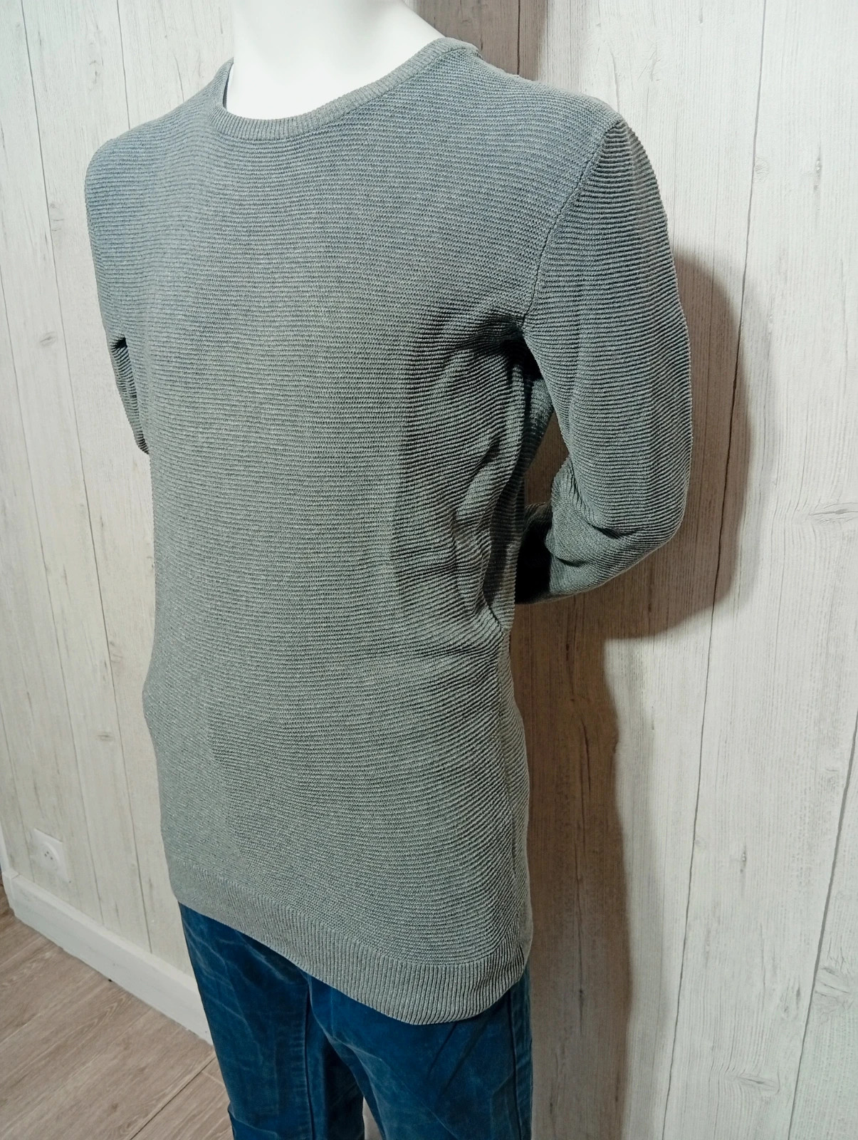 Pull ras de cou a rayure homme - taille S/36 - Kiabi - couleur gris – Kiabi – taille S 5