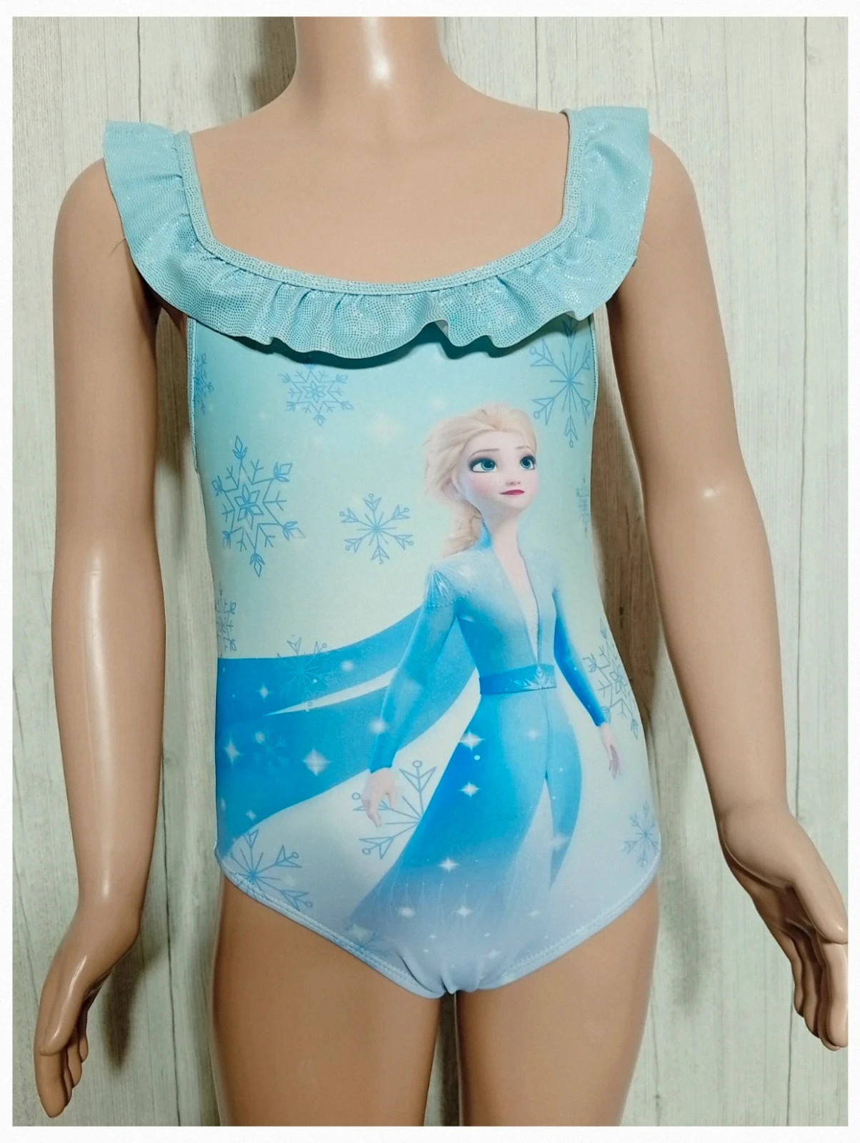 Maillot de bain 1 piece imprimé fille - taille 4/6 ans (110/116 cm) - Frozen - couleur bleu clair