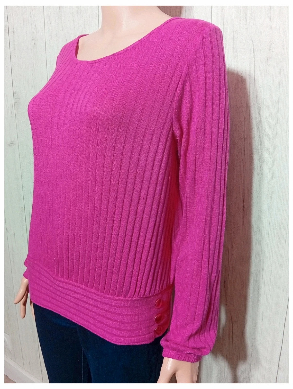 Pull a manche longue en maille côtelée femme - taille L/40- cache cache - couleur fushia – Cache Cache – taille L / 40 / 12 5
