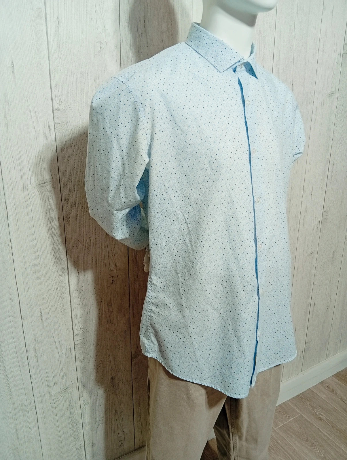Chemise manche longue a motif homme - taille L/40 - smog - couleur bleu clair et blanc – SMOG – taille L 4