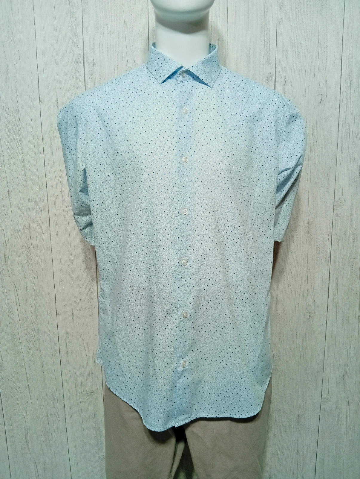 Chemise manche longue a motif homme - taille L/40 - smog - couleur bleu clair et blanc
