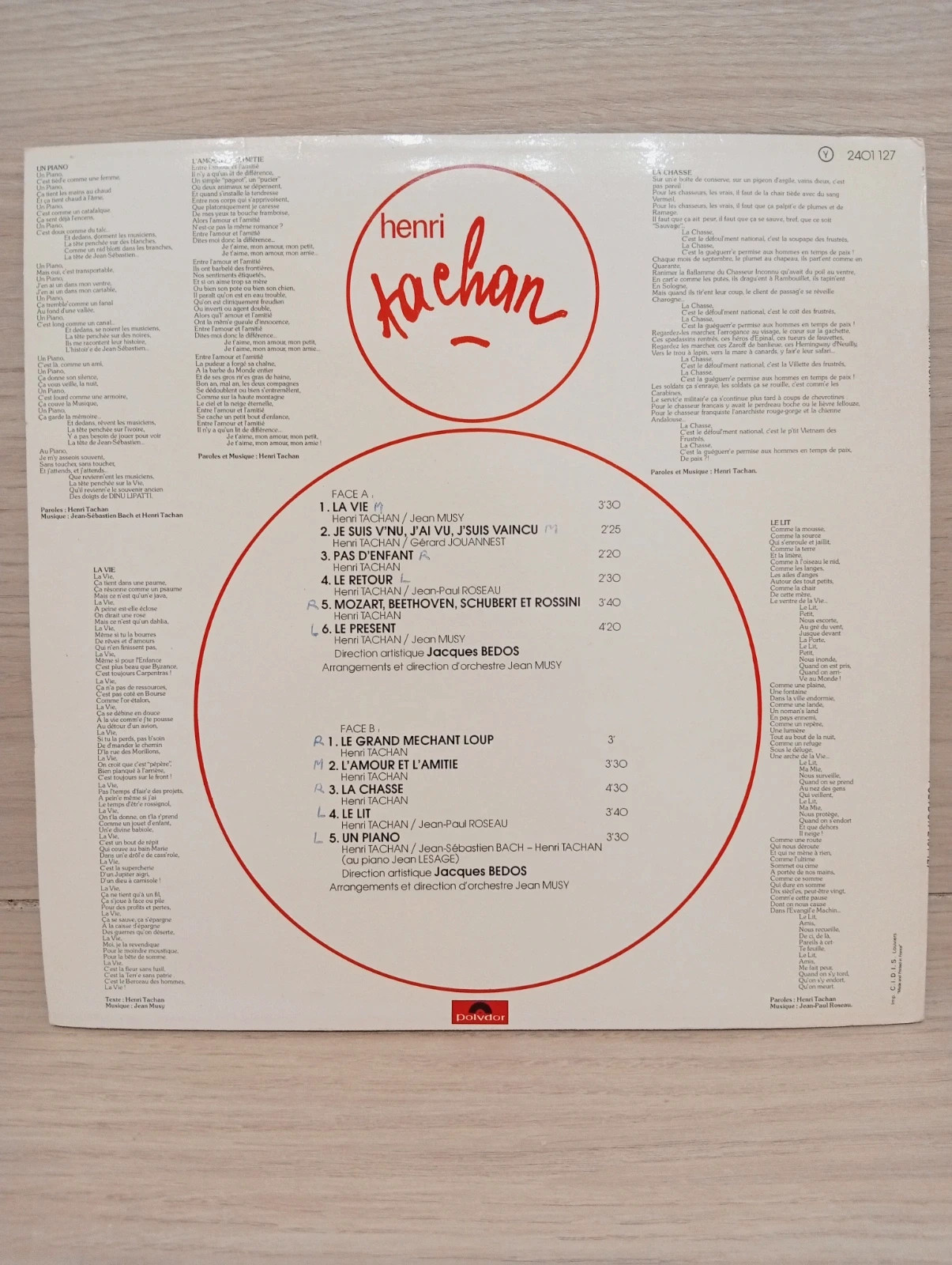 Vinyle 33 tours - Henri tachan - la vie 1974- polydar - très bon etat 3