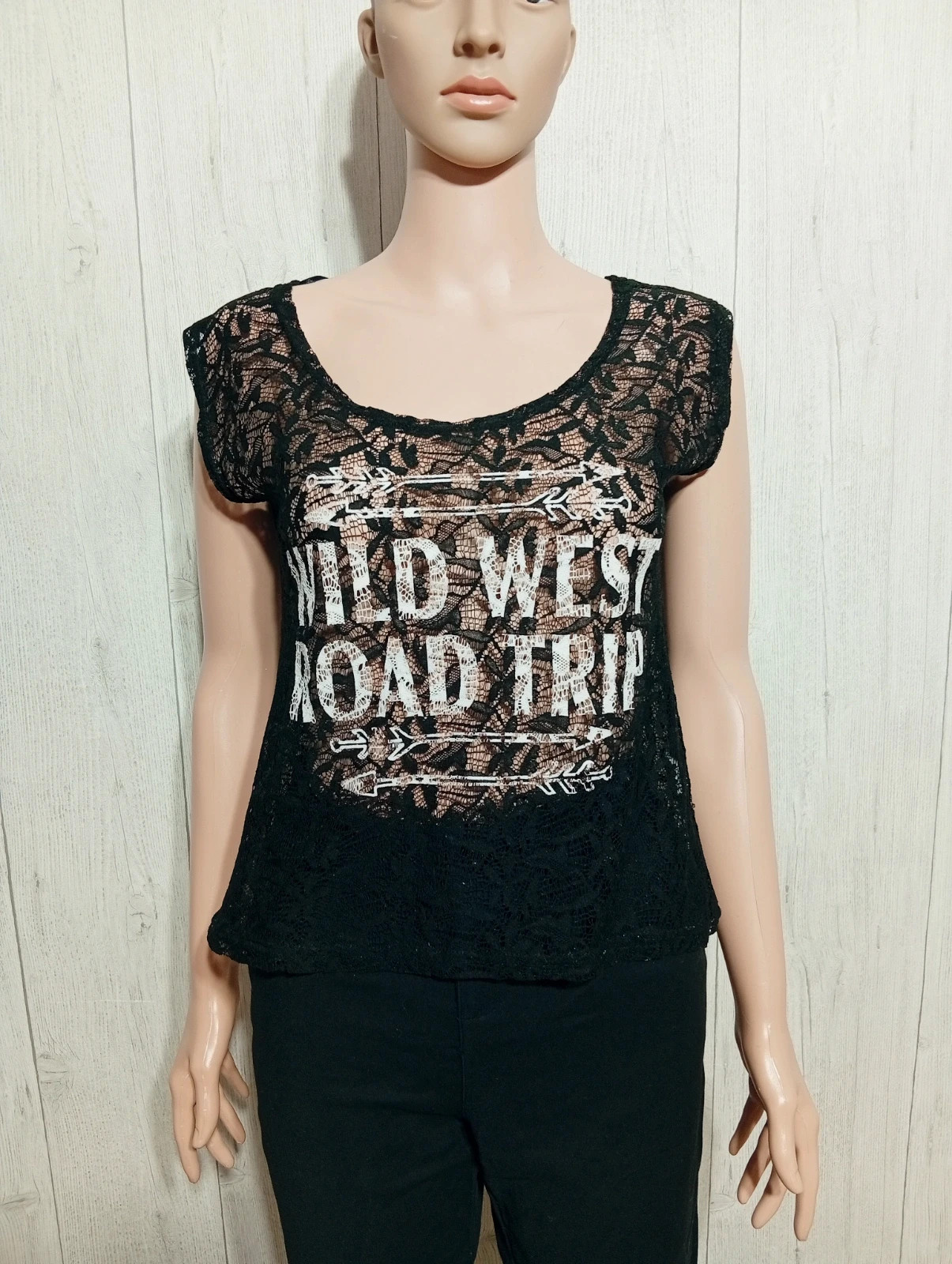 Blouse transparente manche courte femme- taille S/36 - mim - couleur noir et blanc