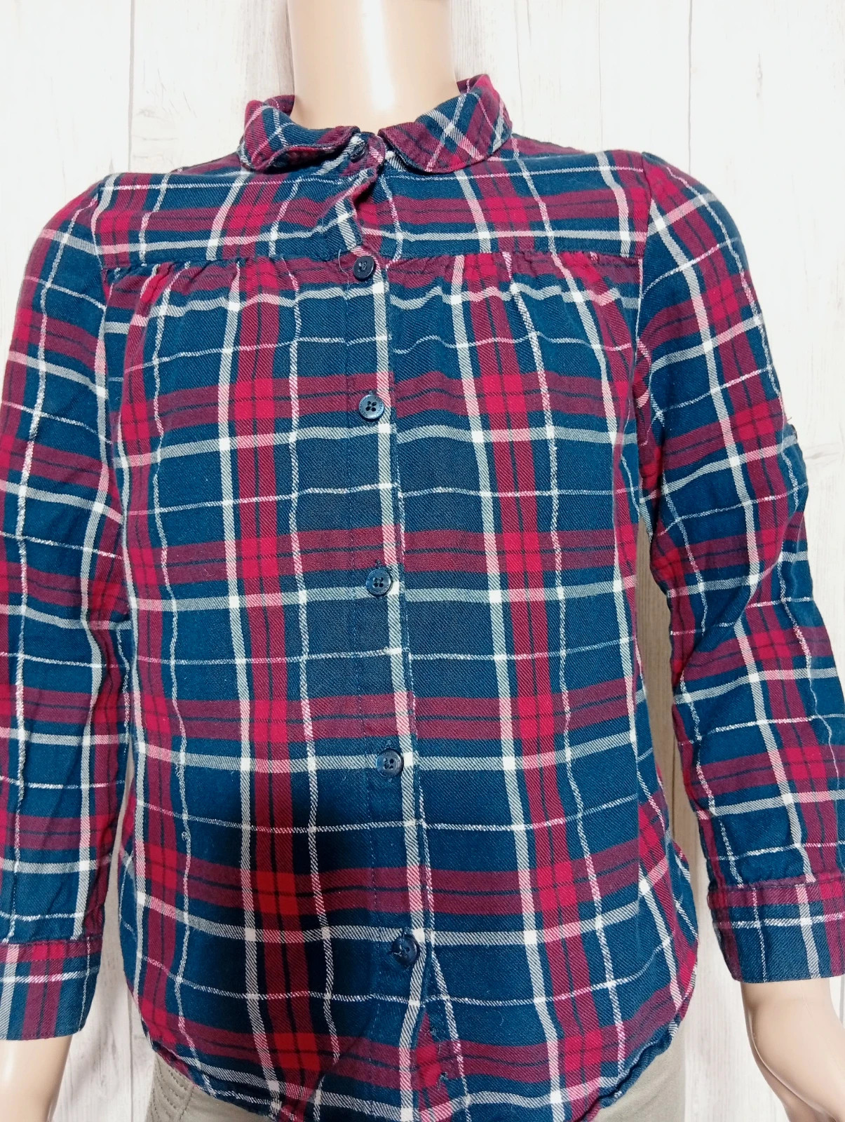 Chemise a carreaux fille - taille 7 ans (122 cm) - vertbaudet - couleur marine rouge et argente – Vertbaudet – taille 7 ans / 122 cm 2