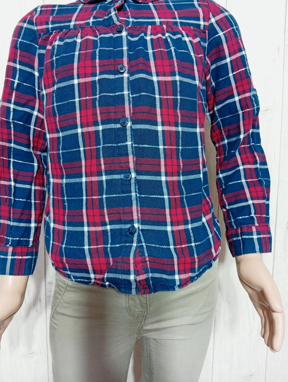 Chemise a carreaux fille - taille 7 ans (122 cm) - vertbaudet - couleur marine rouge et argente – Vertbaudet – taille 7 ans / 122 cm 3