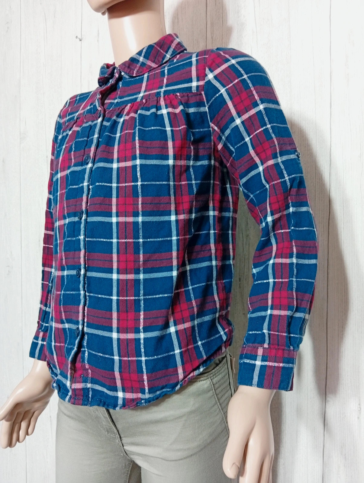 Chemise a carreaux fille - taille 7 ans (122 cm) - vertbaudet - couleur marine rouge et argente – Vertbaudet – taille 7 ans / 122 cm 5