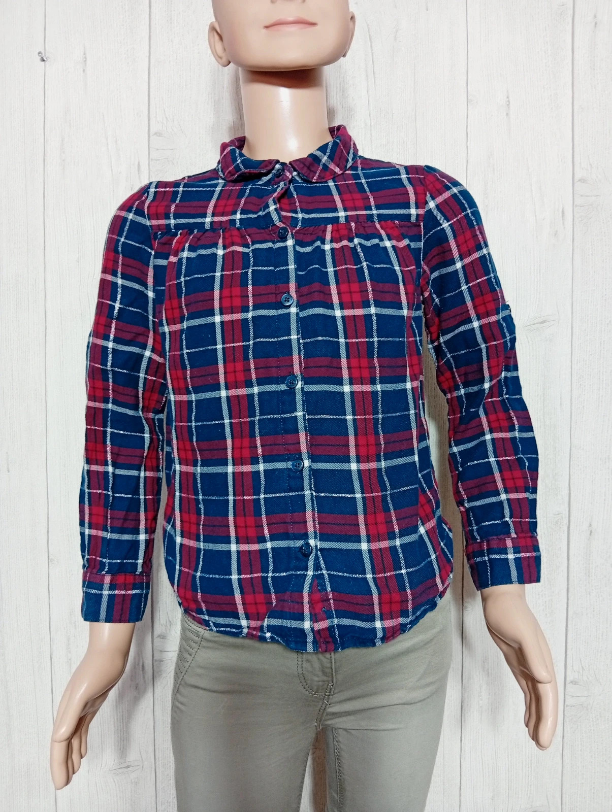 Chemise a carreaux fille - taille 7 ans (122 cm) - vertbaudet - couleur marine rouge et argente