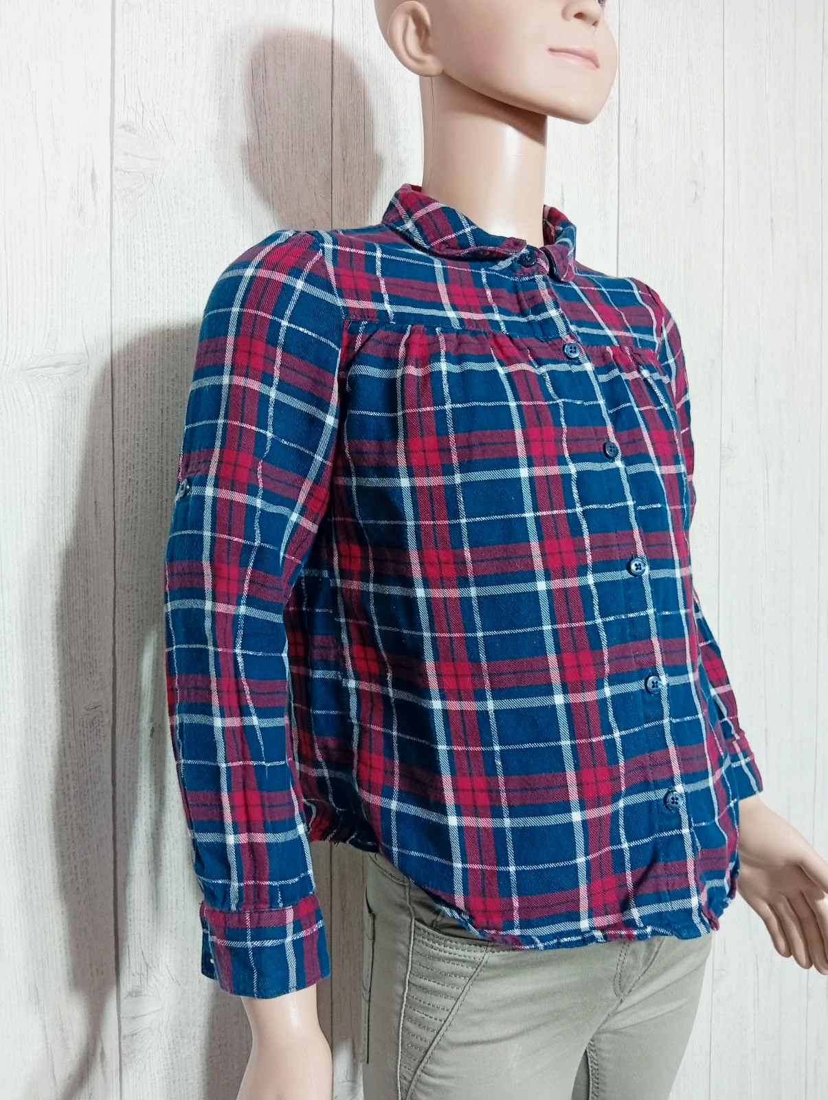 Chemise a carreaux fille - taille 7 ans (122 cm) - vertbaudet - couleur marine rouge et argente – Vertbaudet – taille 7 ans / 122 cm 4