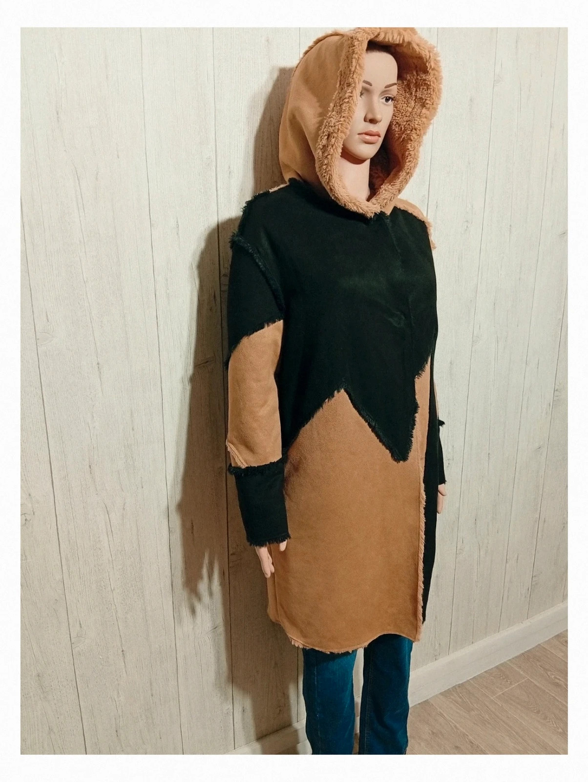 Manteau a capuche en fausse fourrure femme - taille S/M - madison - couleur noir marron – Madison – taille M / 38 / 10 4