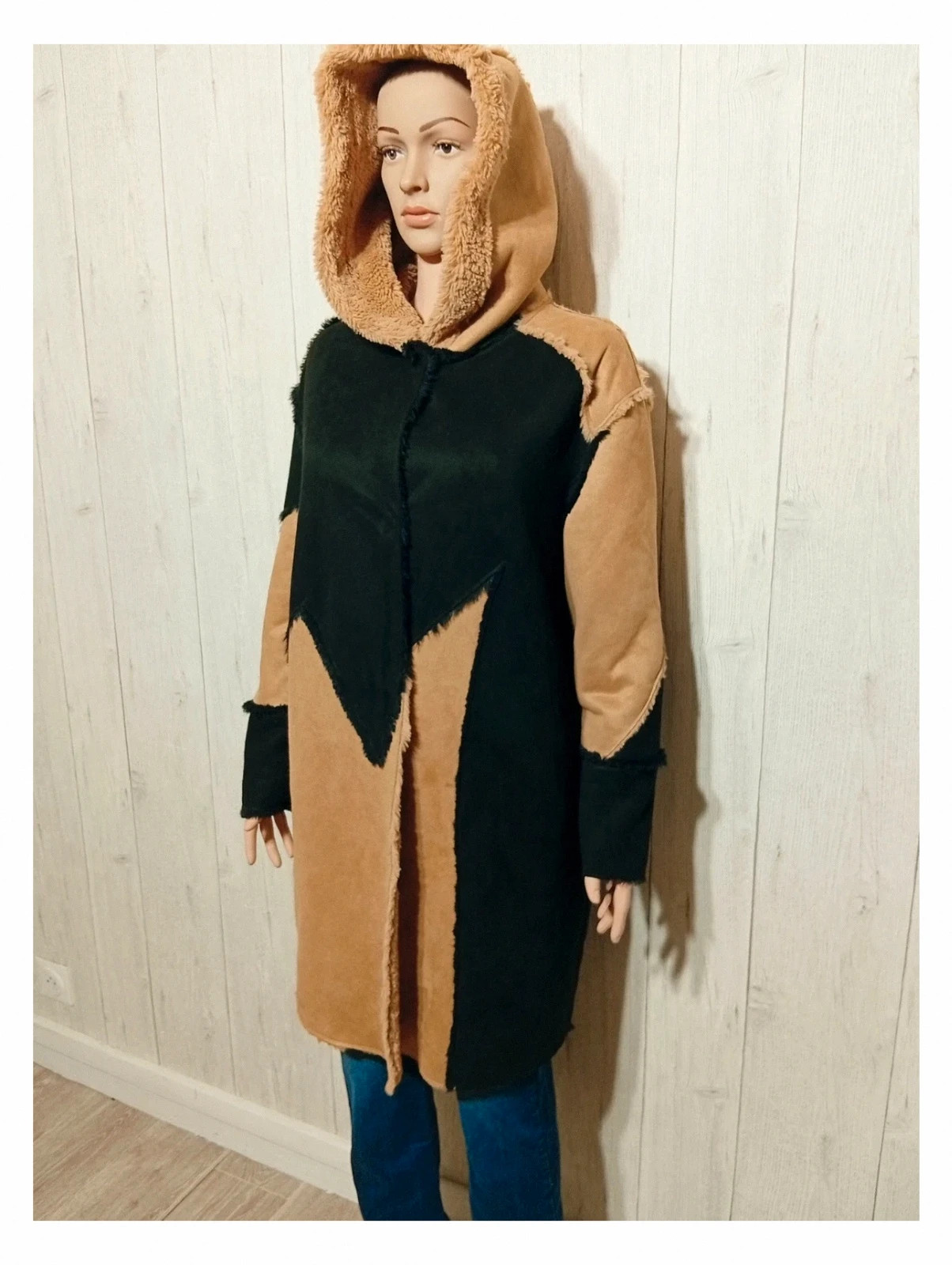 Manteau a capuche en fausse fourrure femme - taille S/M - madison - couleur noir marron – Madison – taille M / 38 / 10 5