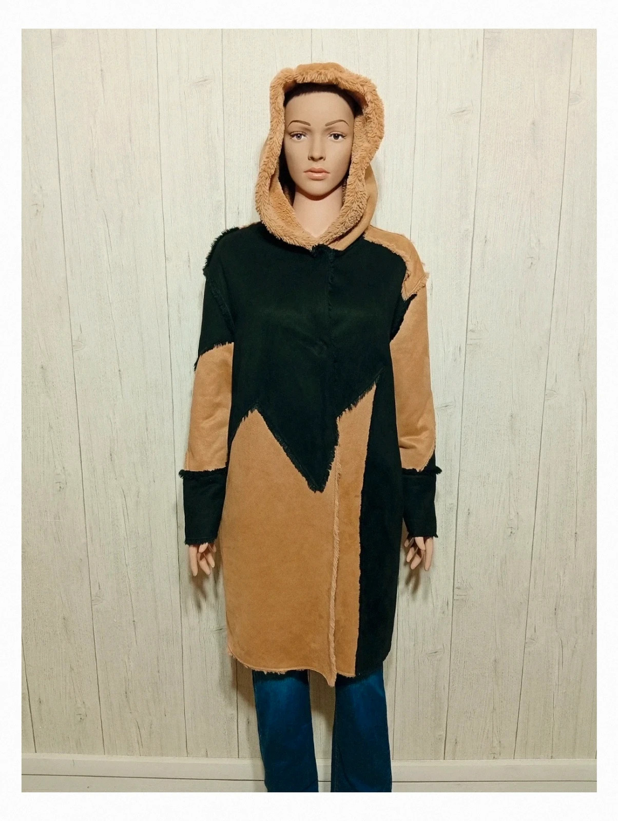 Manteau a capuche en fausse fourrure femme - taille S/M - madison - couleur noir marron – Madison – taille M / 38 / 10